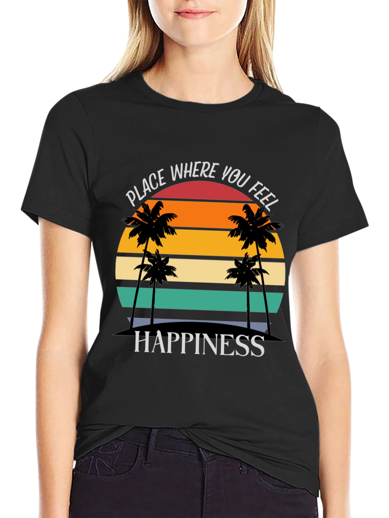 Black Tropical Sunset Happiness Graphic Tee view 2