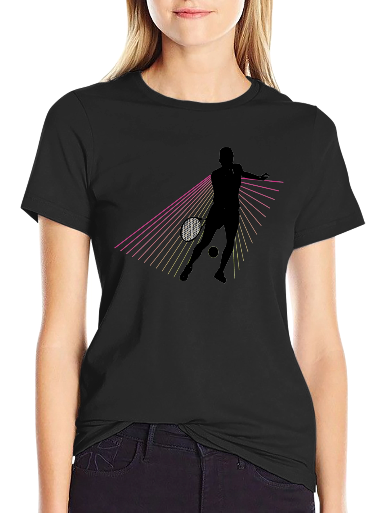 Black Tennis Player Graphic Tee - Retro Style view 2