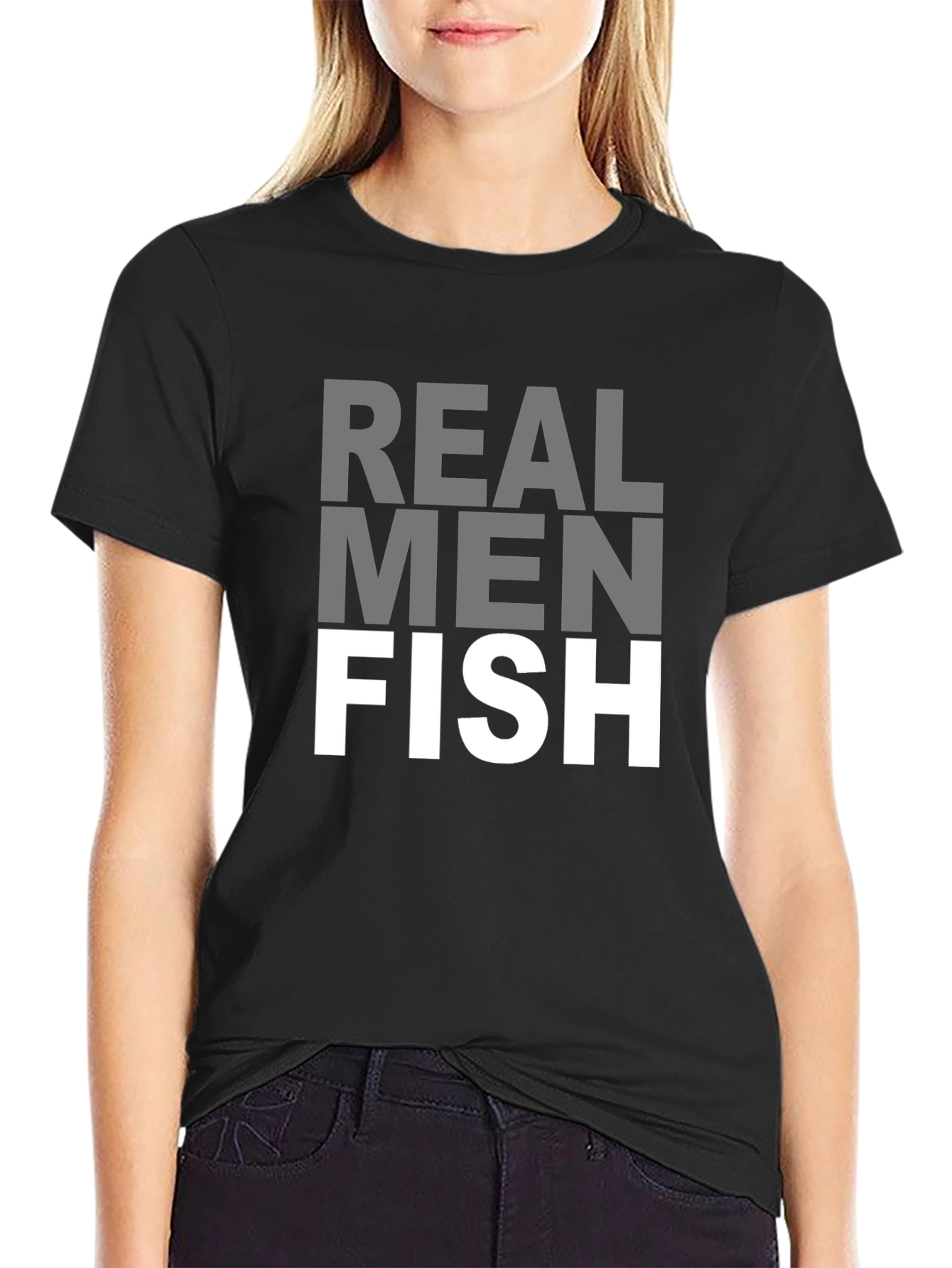 Black Real Men Fish Graphic T-Shirt view 2