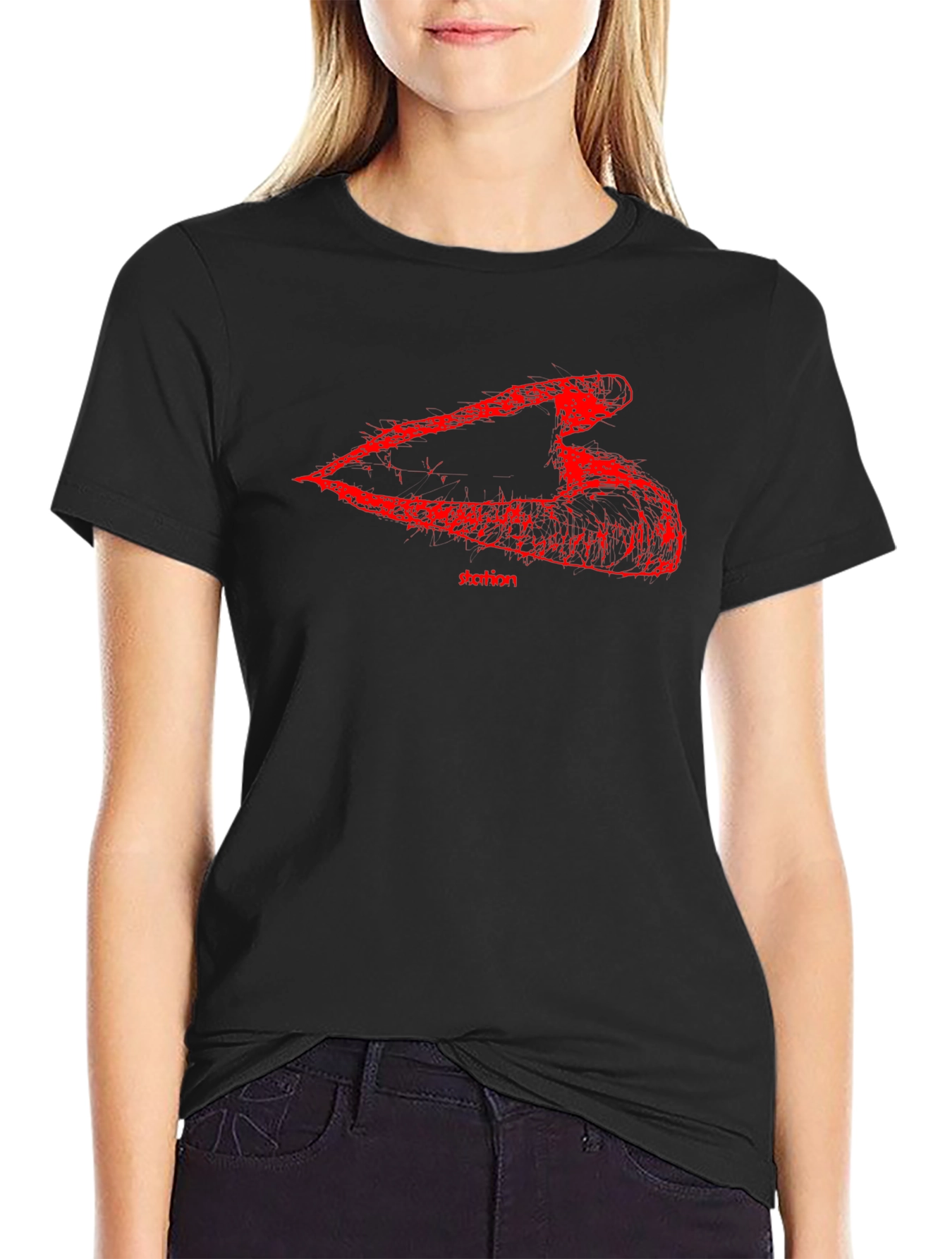 Black Men's Black T-Shirt with Abstract Red Graphic view 2