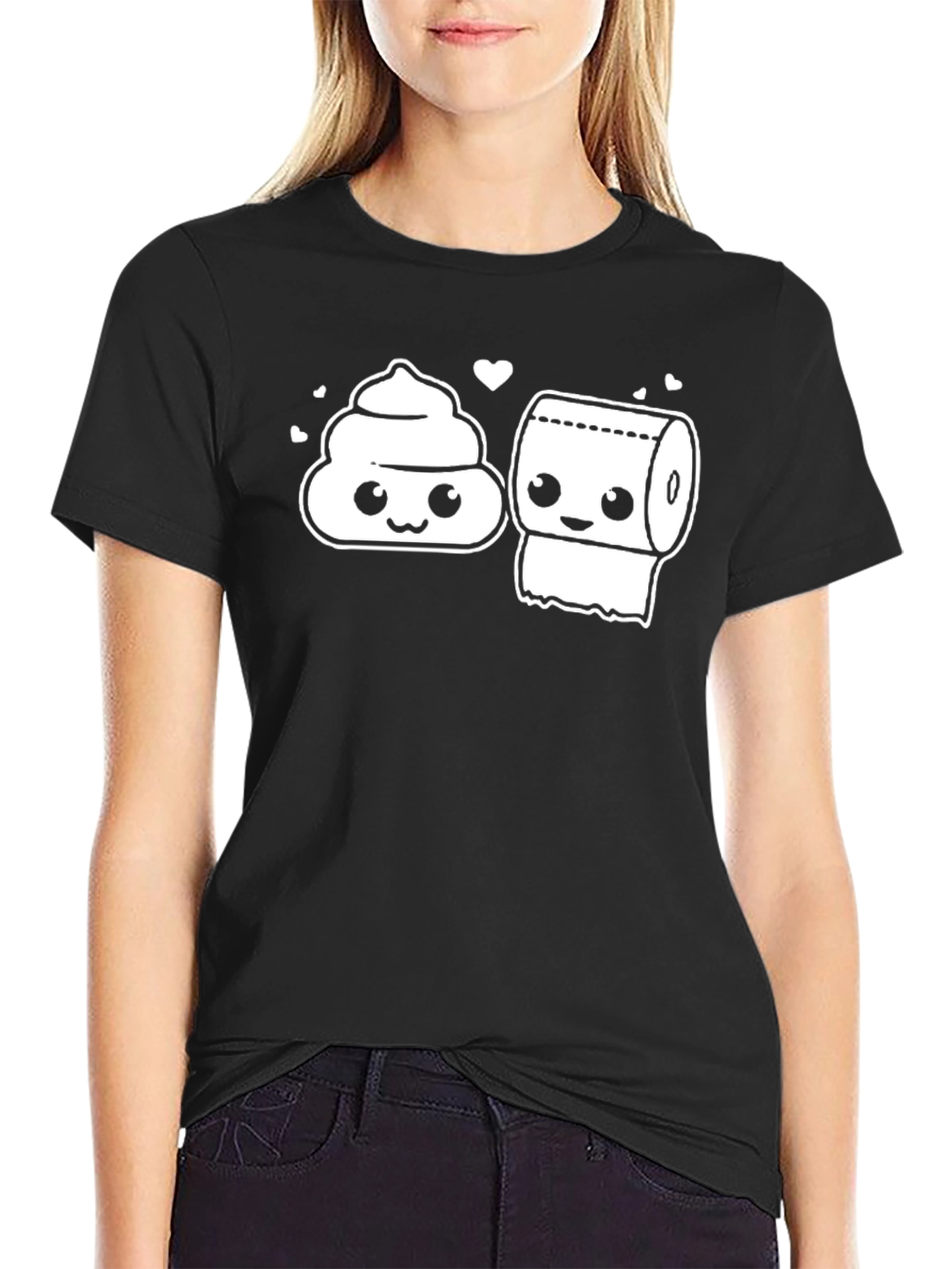 Black Cute Poop & Toilet Paper Best Friends Black T-Shirt view 2