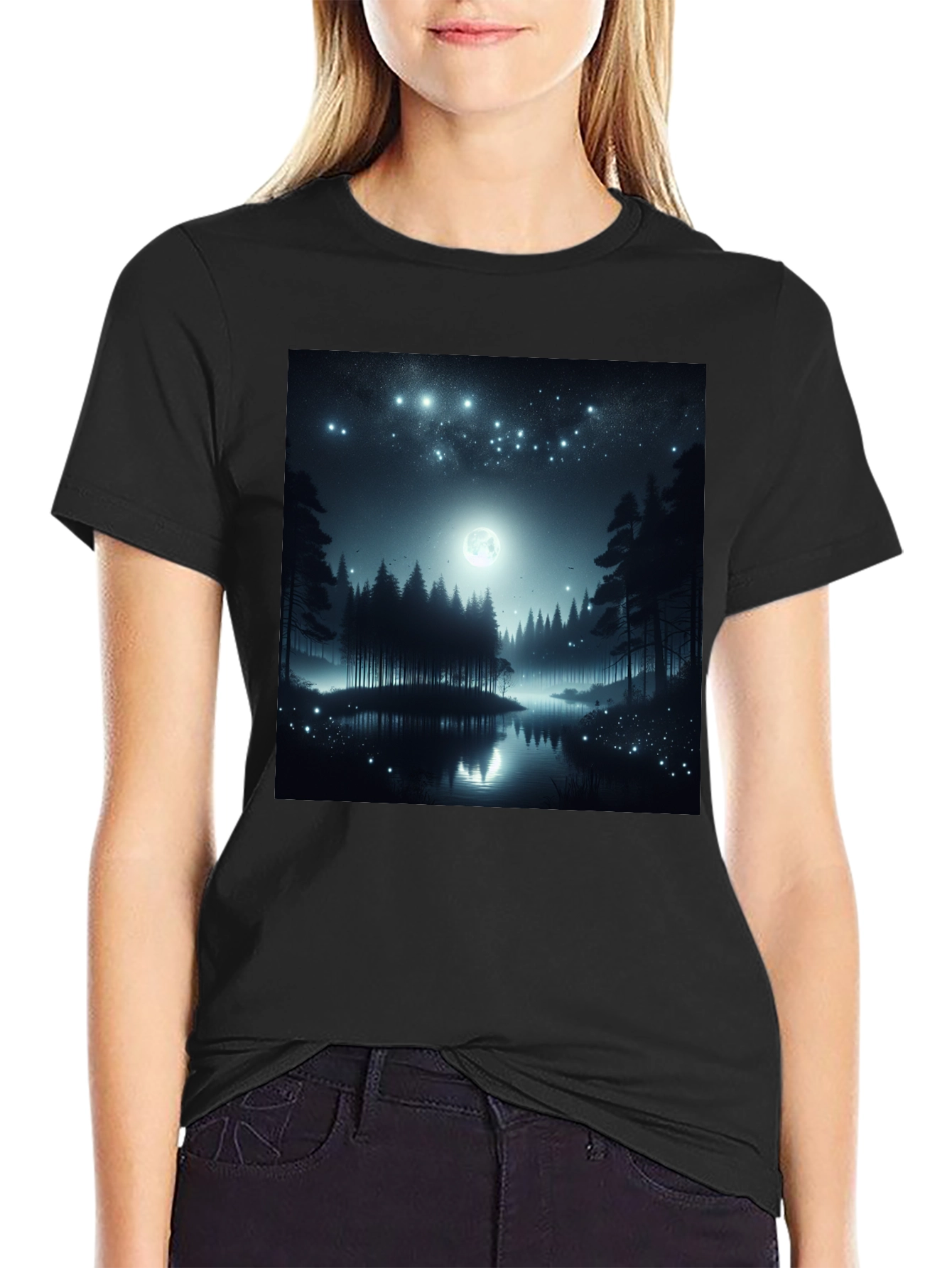 Black Mystic Night Forest T-Shirt view 2