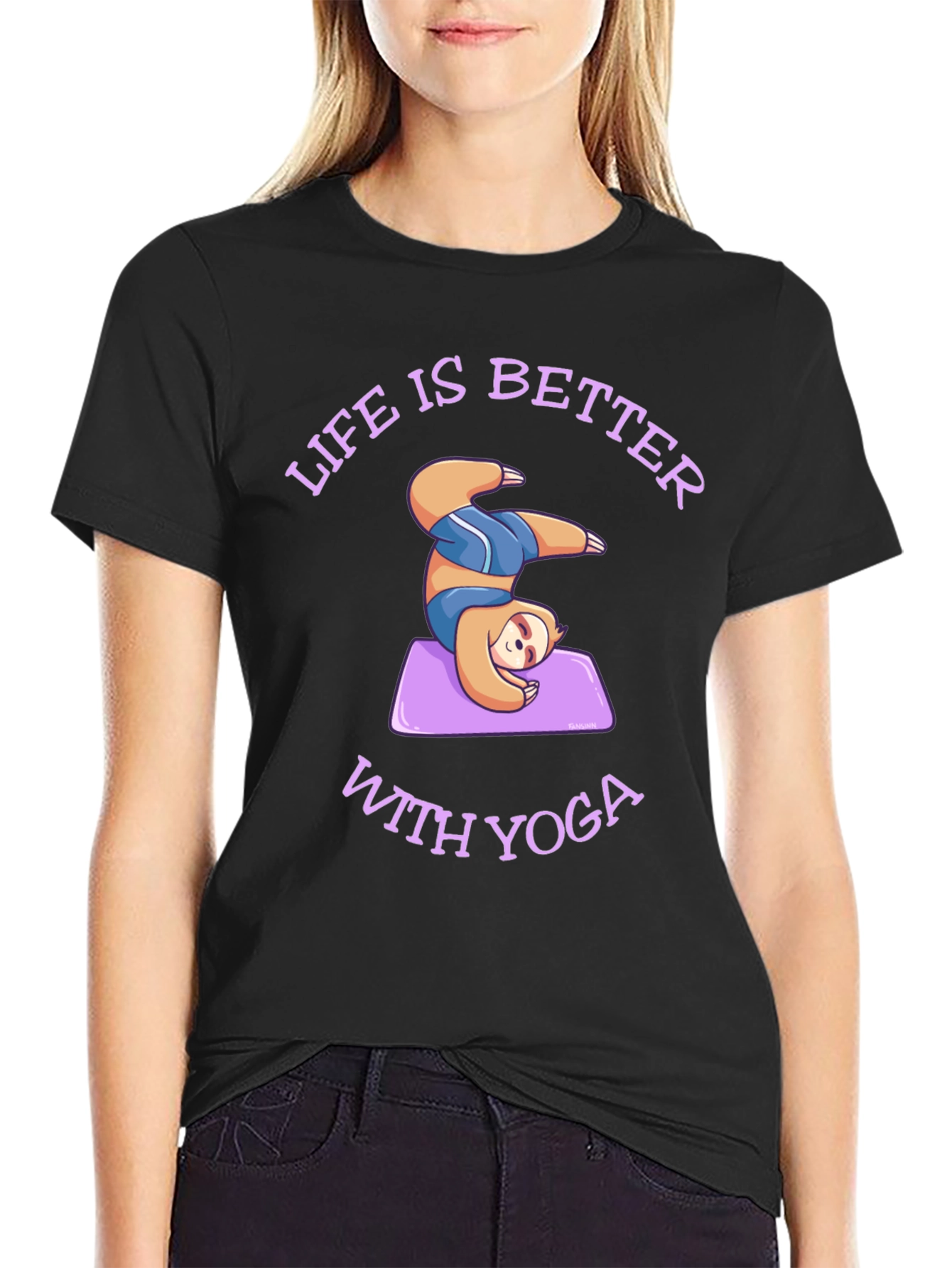 Black Sloth Yoga T-Shirt: Life is Better With Yoga view 2
