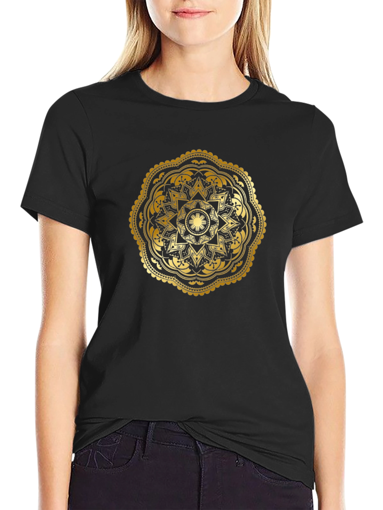 Black Gold Mandala Graphic Black T-Shirt view 2