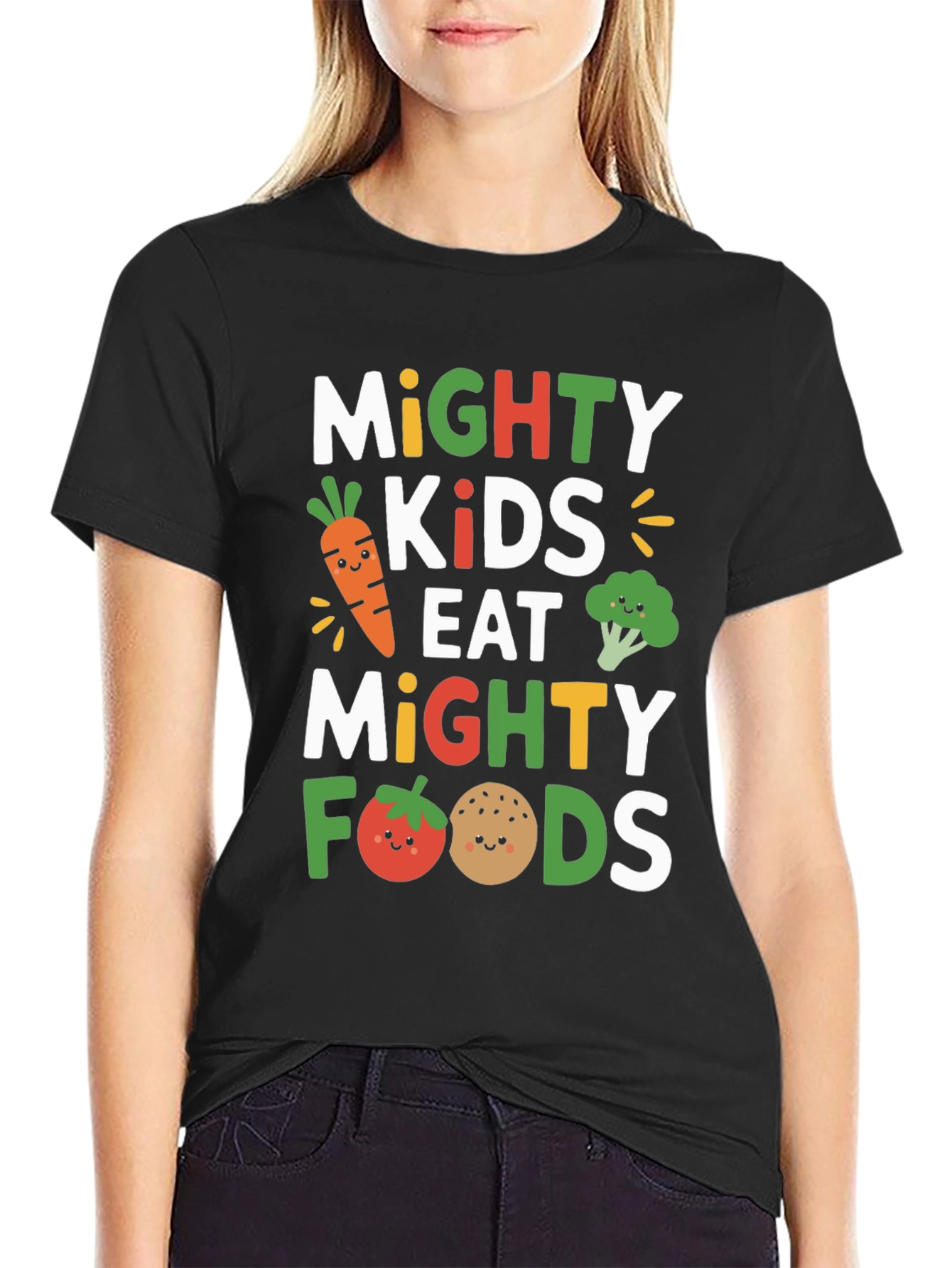 Black Mighty Kids Eat Mighty Foods T-Shirt view 2