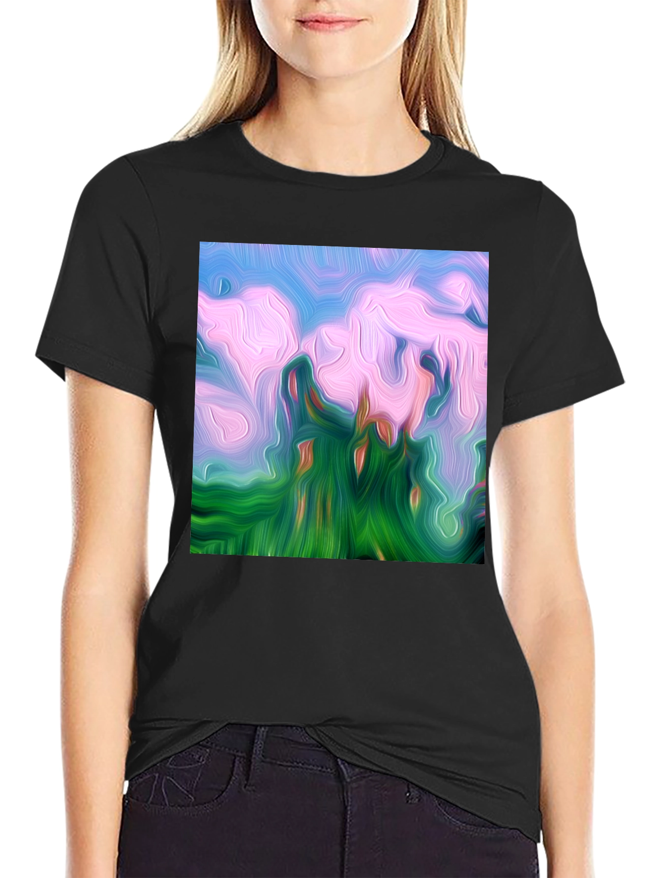 Black Abstract Landscape Graphic Tee - Artistic Black T-Shirt view 2