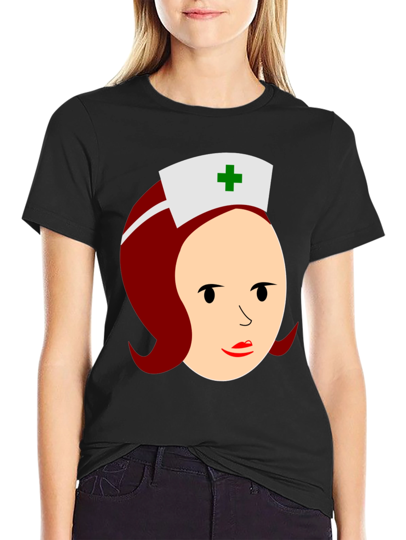 Black Cartoon Nurse Graphic T-Shirt view 2