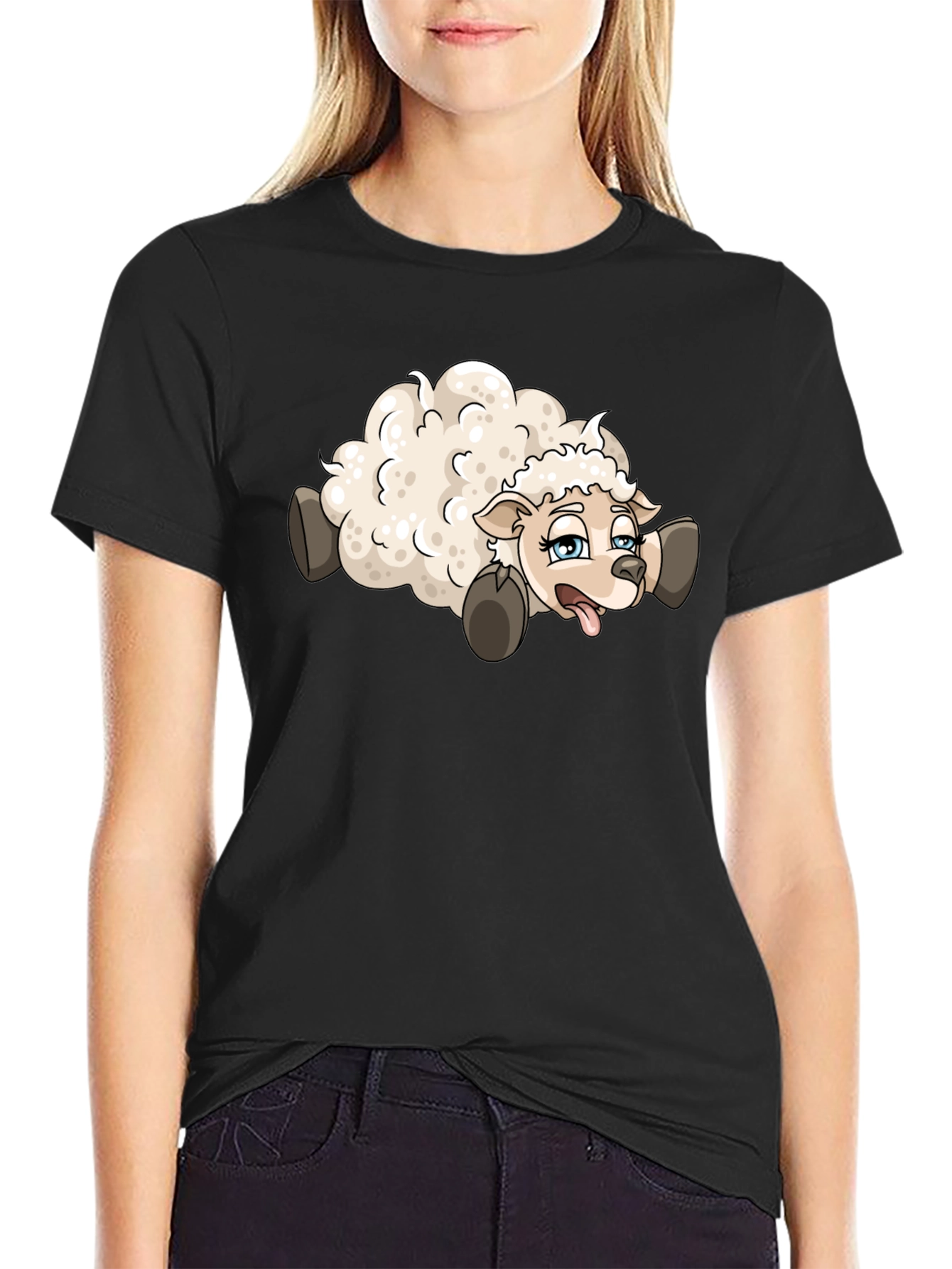 Black Cartoon Sheep Graphic Tee - Black view 2