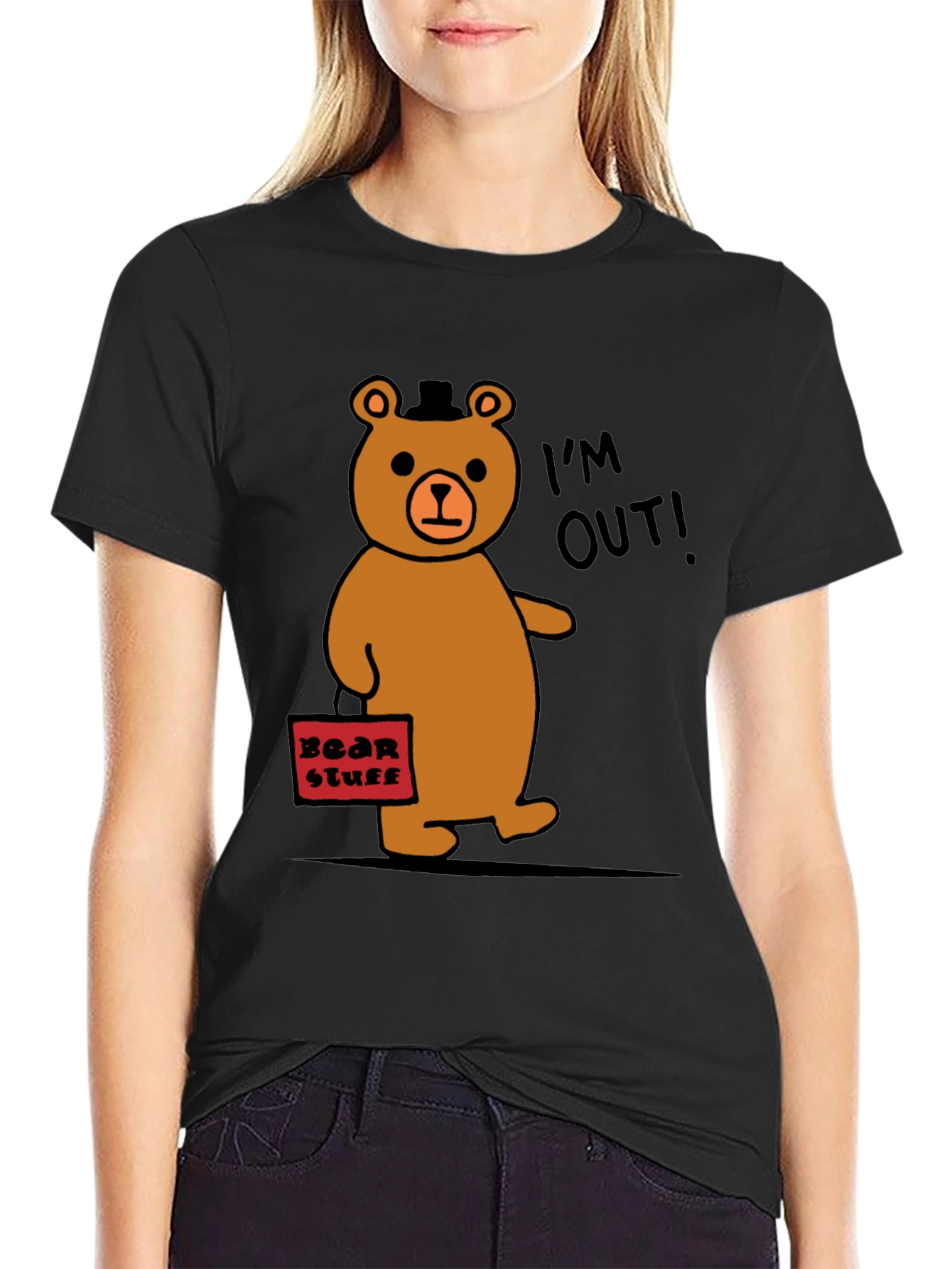 Black Funny Bear Leaving T-Shirt - I'm Out! view 2
