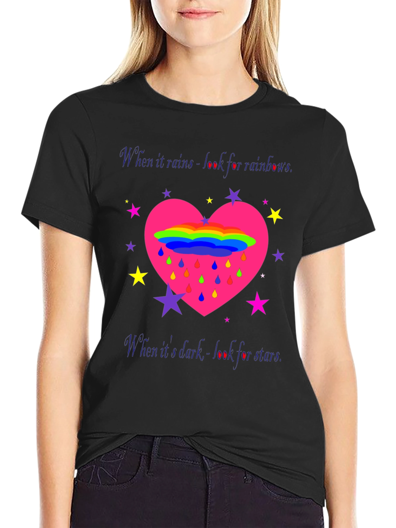 Black Rainbows & Stars Graphic T-Shirt view 2