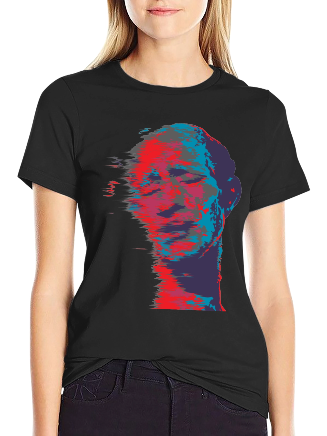Black Abstract Face Graphic Print T-Shirt view 2