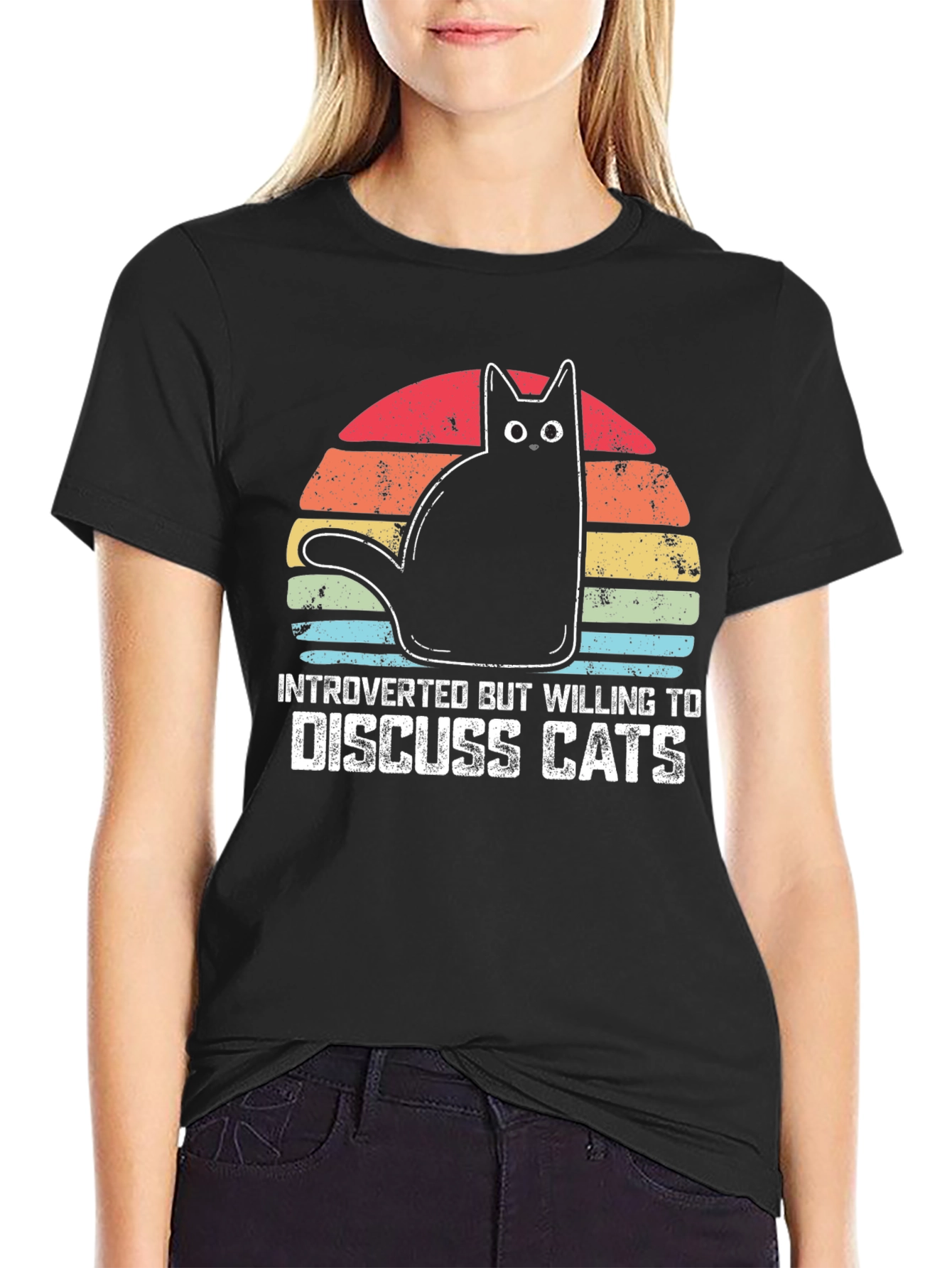 Black Introverted Cat Lover T-Shirt view 2