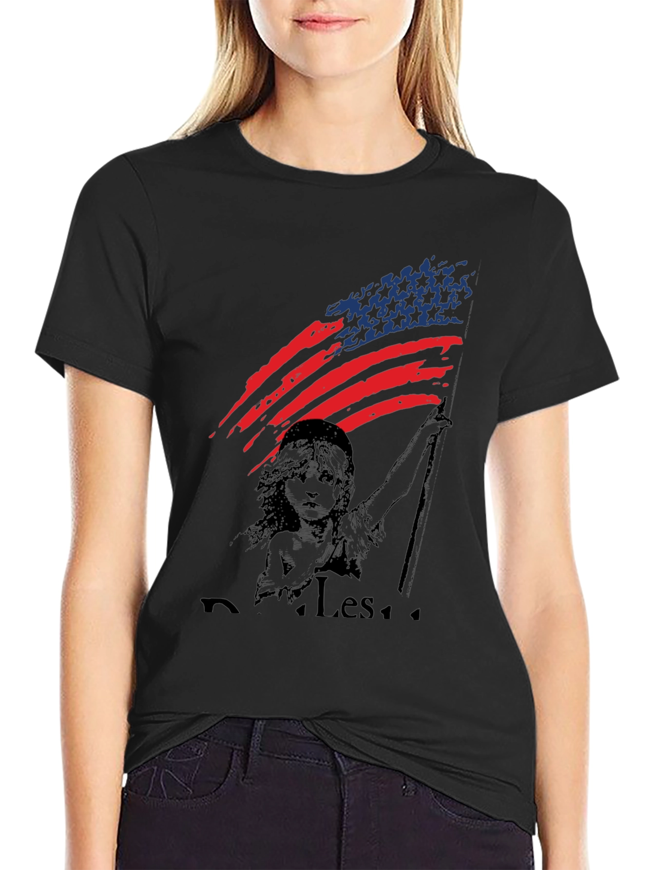 Black Liberty American Flag Graphic T-Shirt view 2