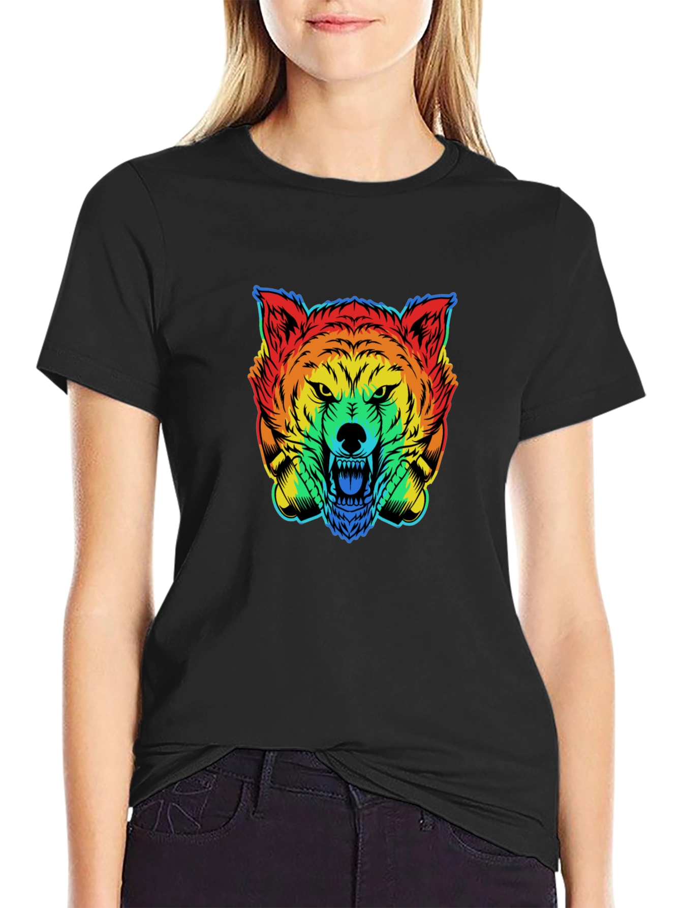 Black Rainbow Wolf Graphic T-Shirt - Men's Black Tee view 2