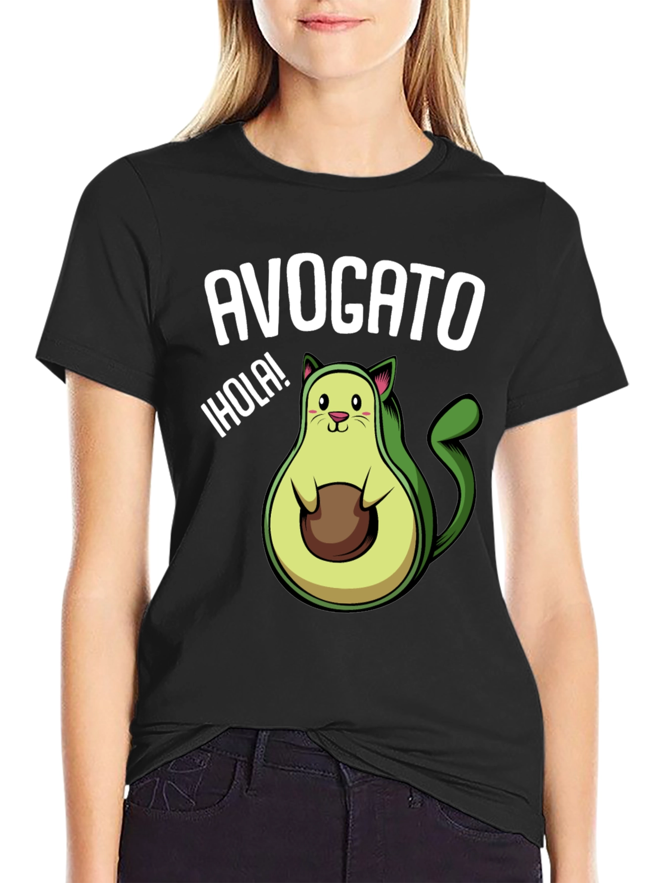 Black Avogato T-Shirt - Funny Avocado Cat Tee view 2