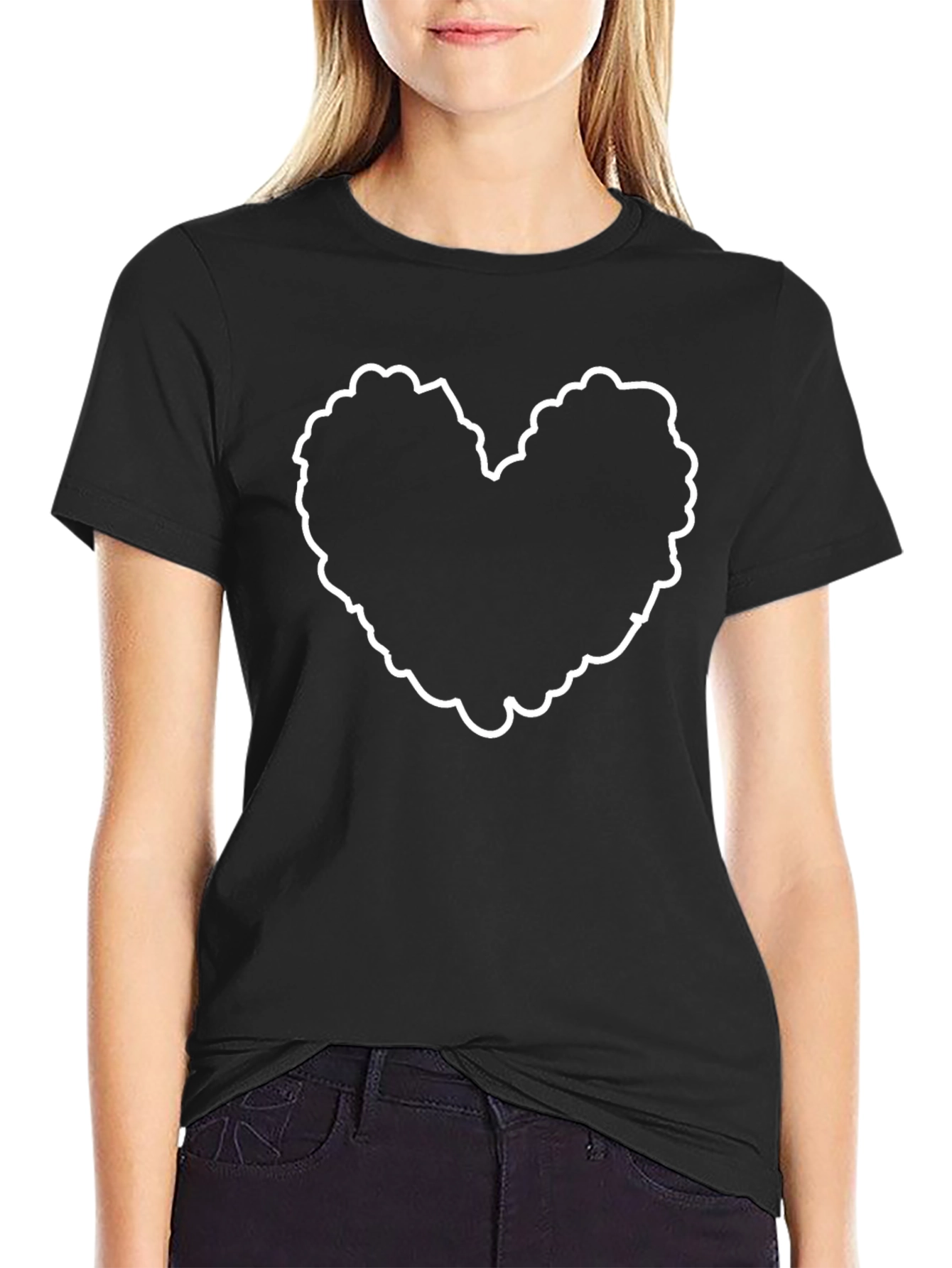 Black Heart Cloud Outline Black T-Shirt view 2