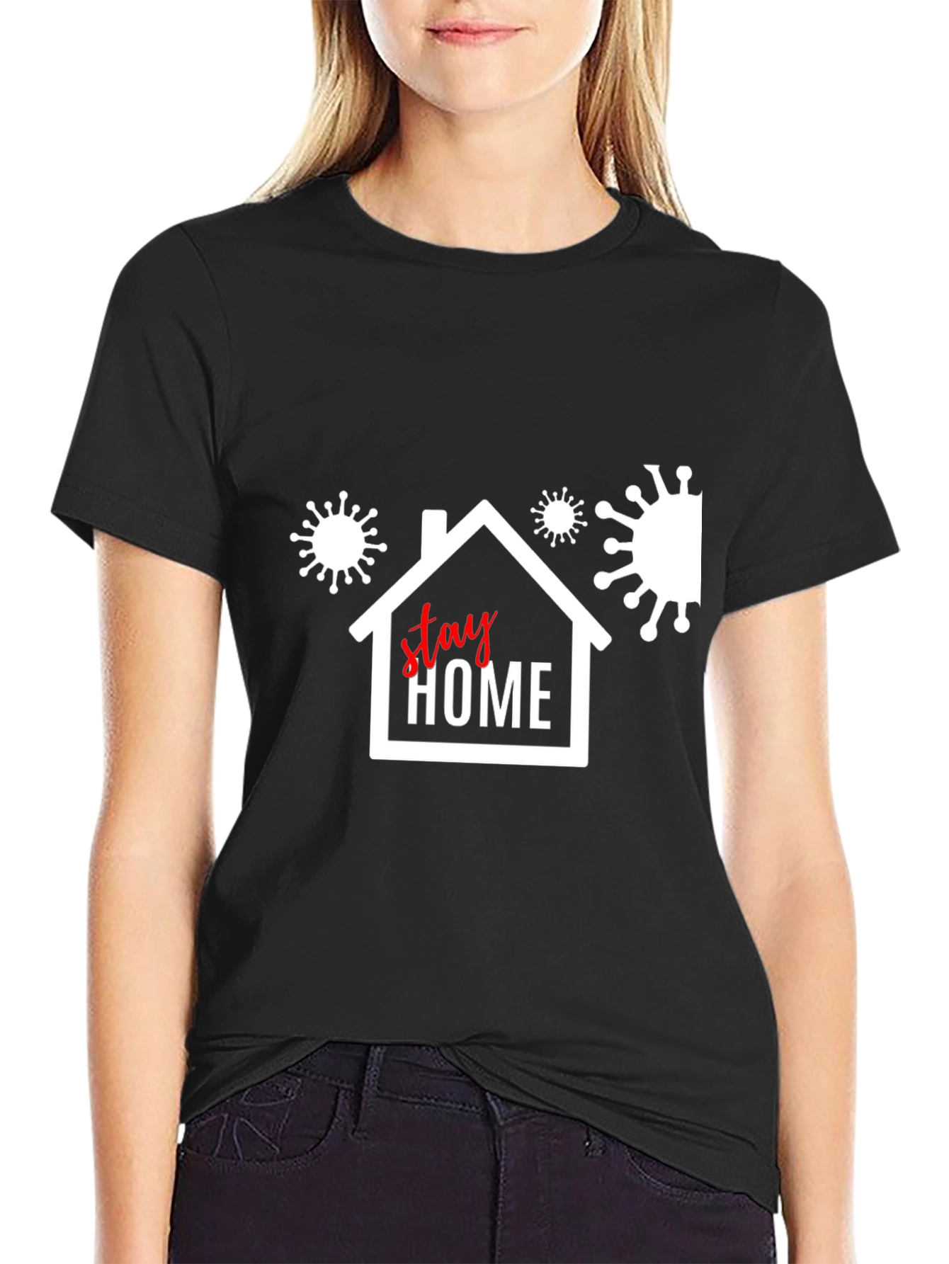 Black Stay Home Black T-Shirt - Protect Yourself, Protect Others view 2