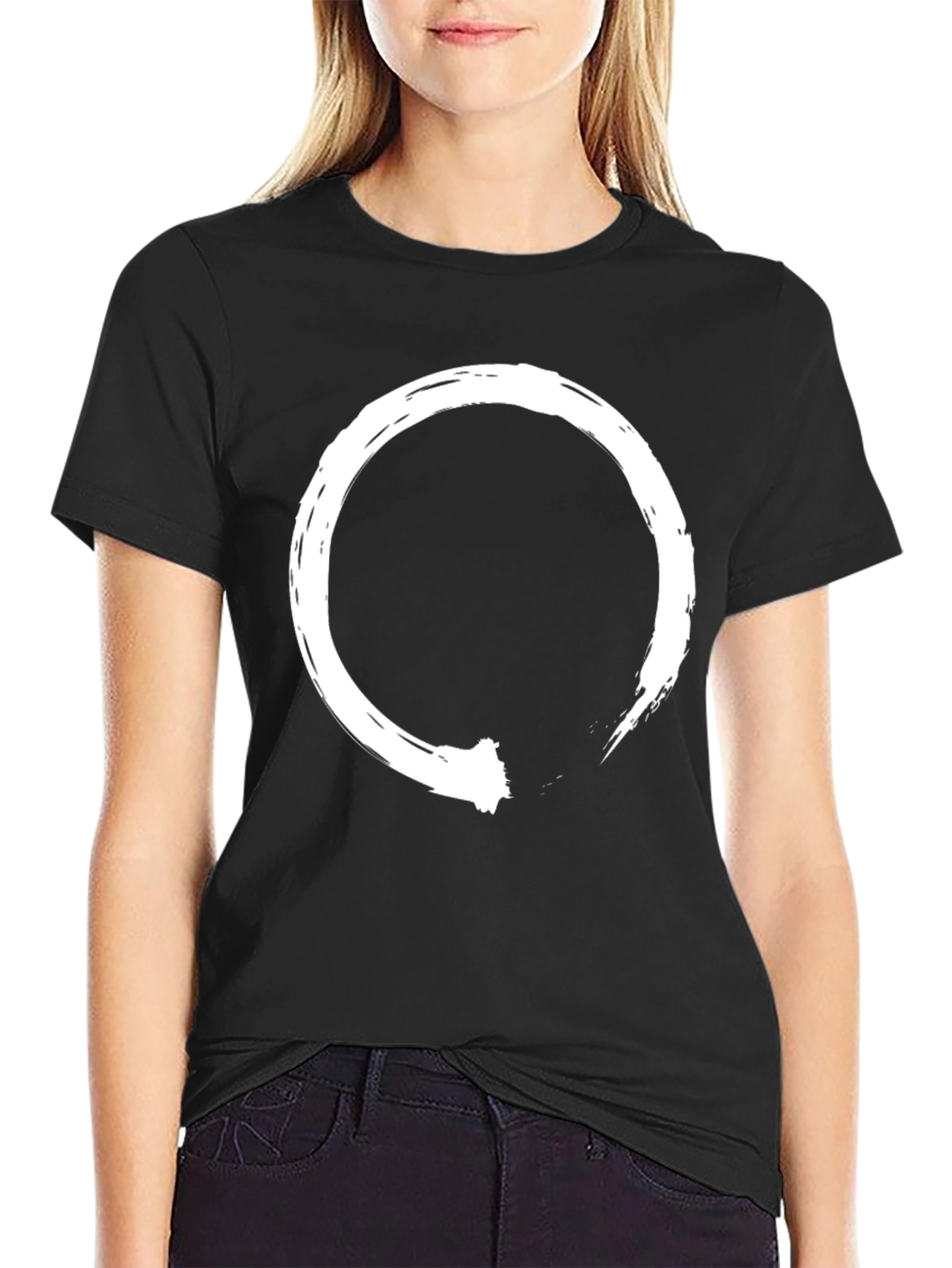 Black Black T-Shirt with White Enso Circle Design view 2