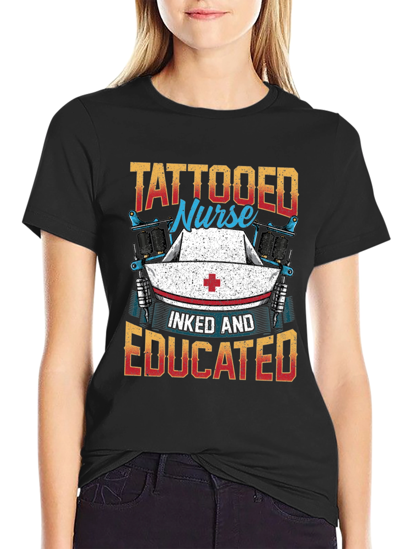 Black Tattooed Nurse T-Shirt - Inked and Educated view 2