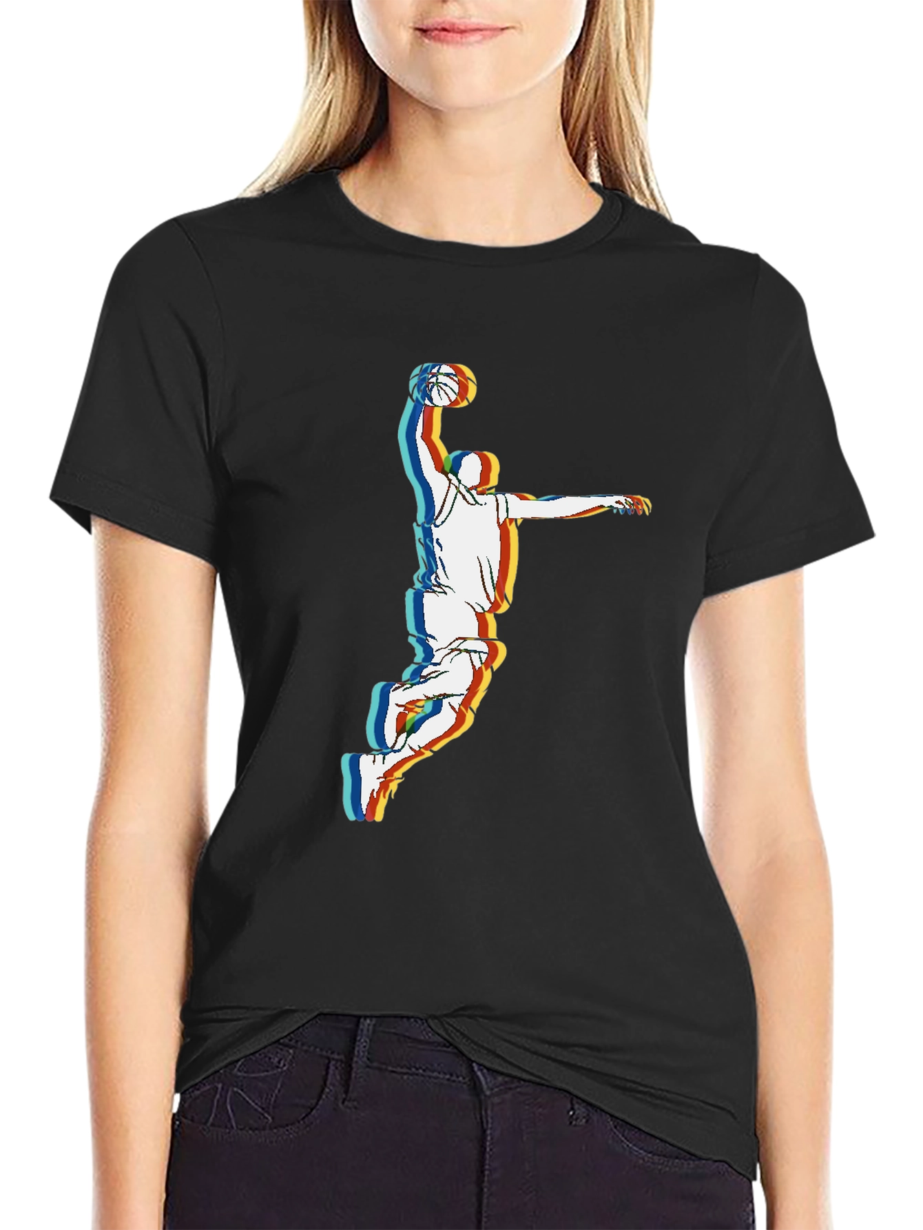 Retro Basketball Player Graphic Tee - Black - 2