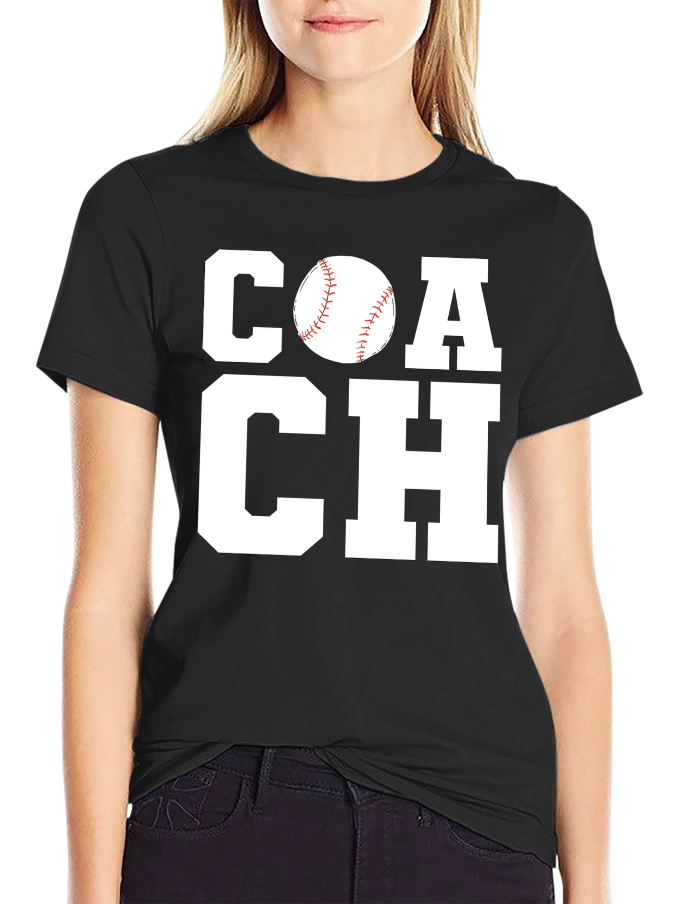 Black Baseball Coach Graphic Tee - Black Cotton T-Shirt view 2