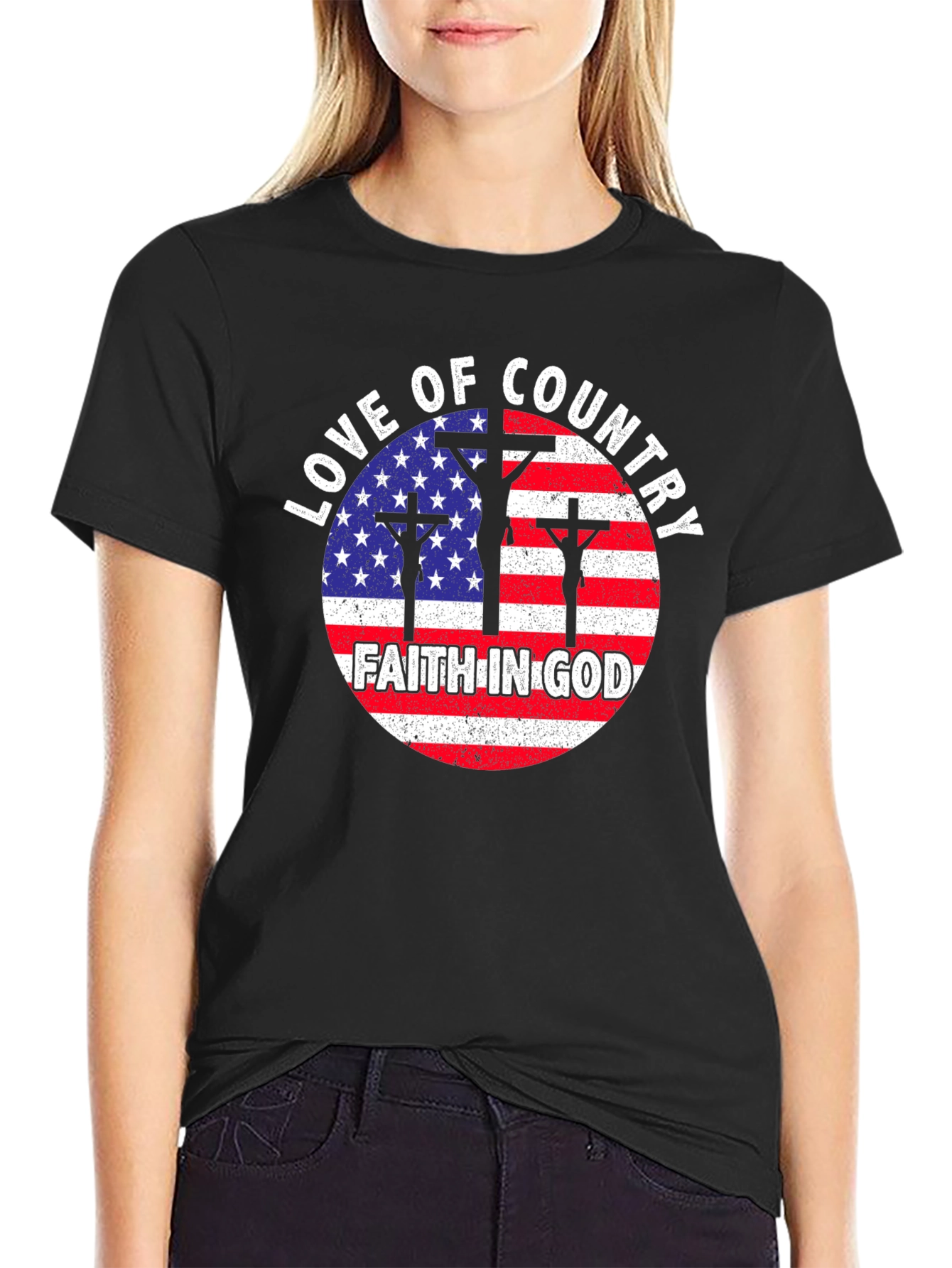 Black Patriotic Faith T-Shirt: Love of Country, Faith in God view 2
