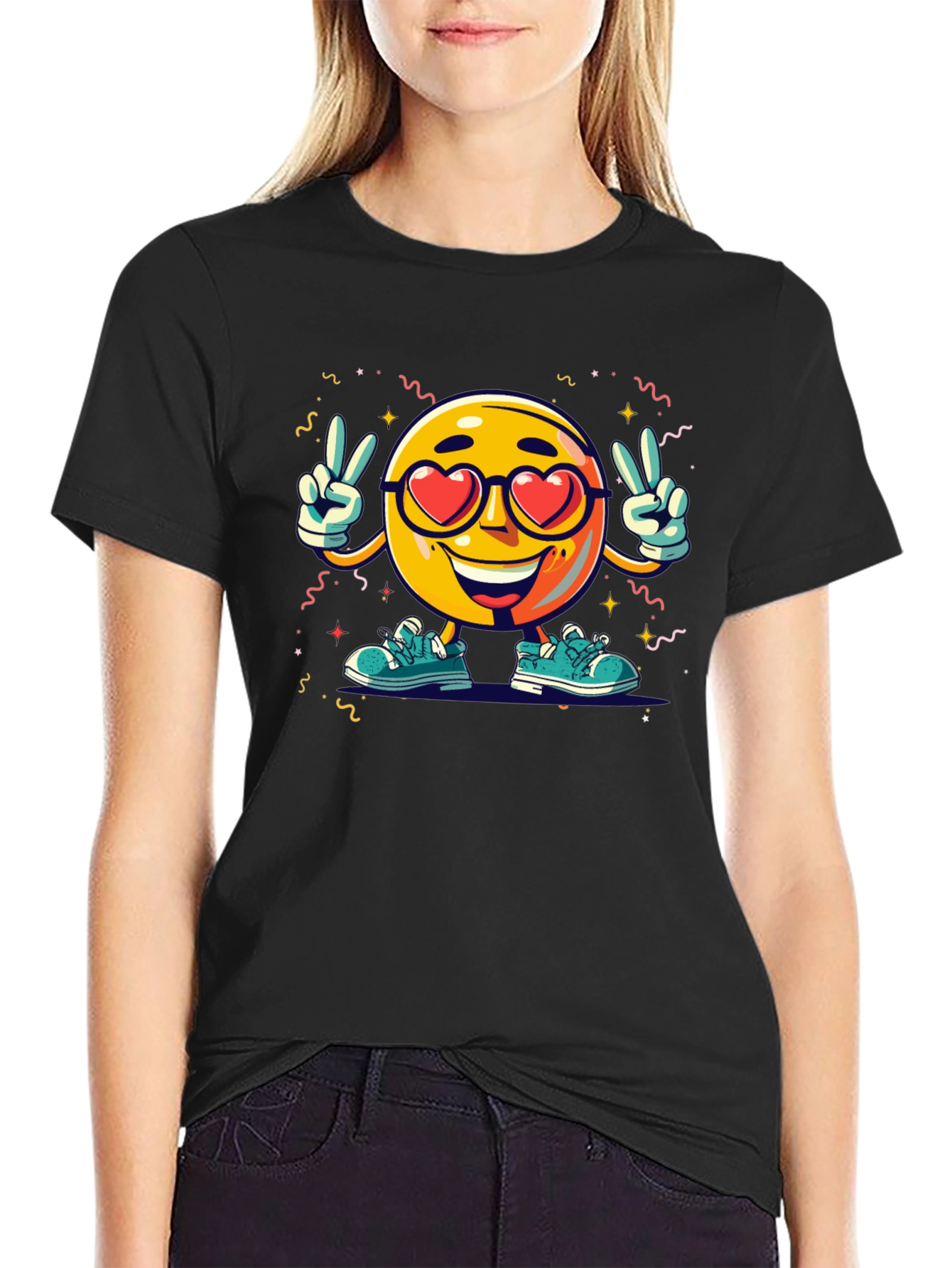 Black Emoji Love T-Shirt: Fun & Unique Design view 2