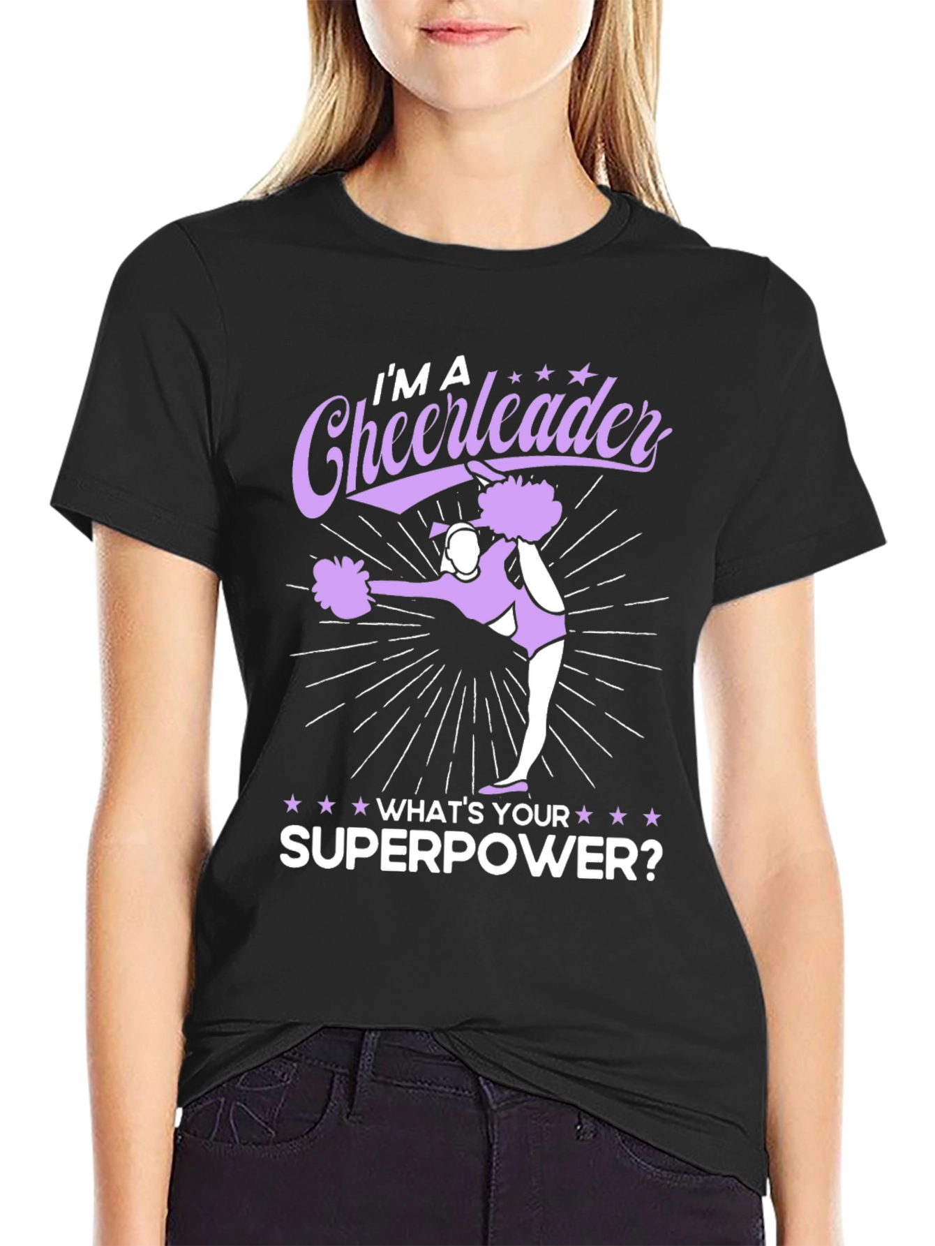 Black Cheerleader Superpower Black Graphic Tee view 2