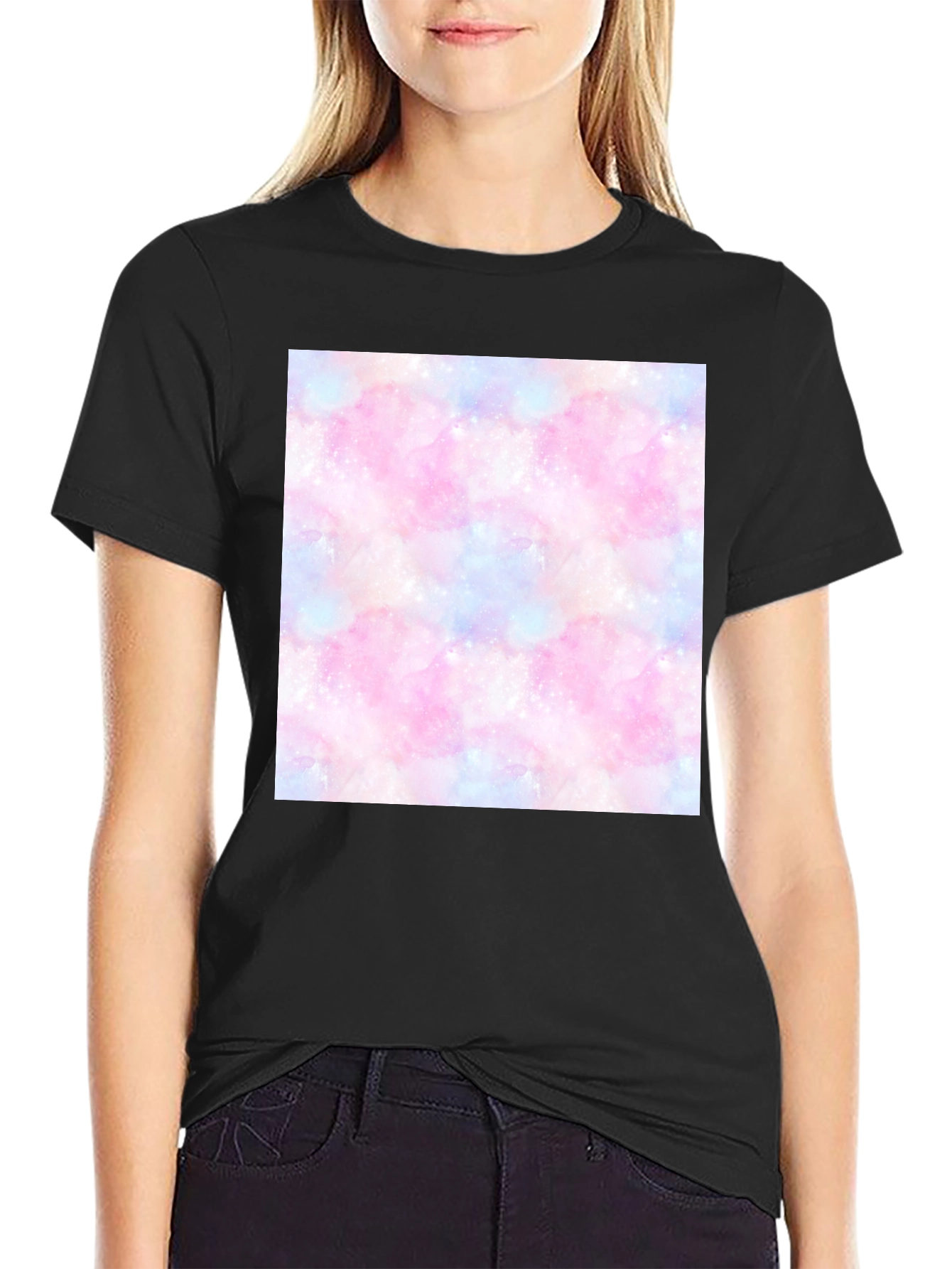 Black Galaxy Print T-Shirt - Trendy Cotton Blend Tee view 2
