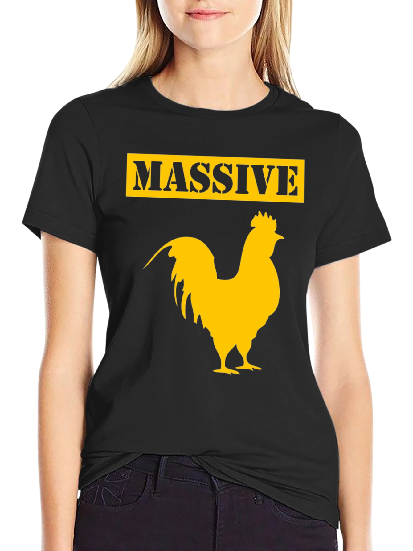 Black Massive Rooster Graphic Tee - Funny Chicken T-Shirt view 2