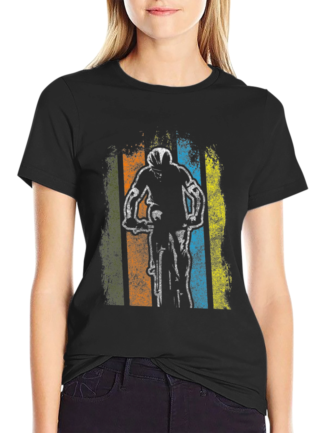 Black Retro Mountain Biker Graphic Tee - Black Cotton Blend view 2