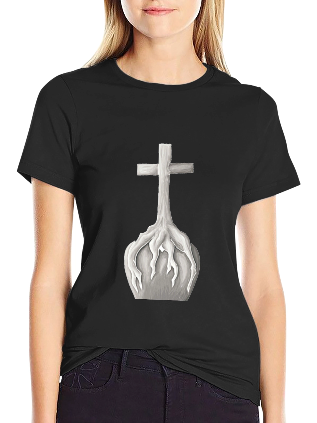 Black Cross Roots Graphic Tee - Black Cotton T-Shirt view 2