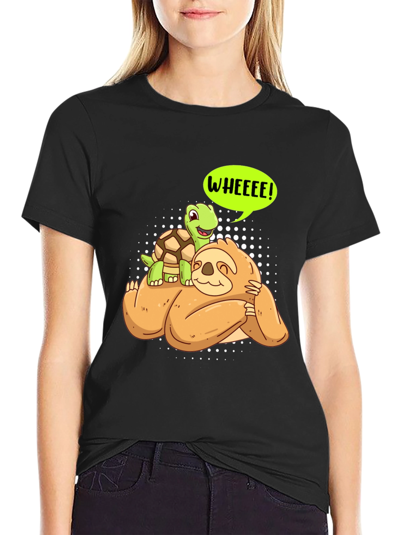 Black Sloth and Turtle WHEEEE! Graphic T-Shirt view 2