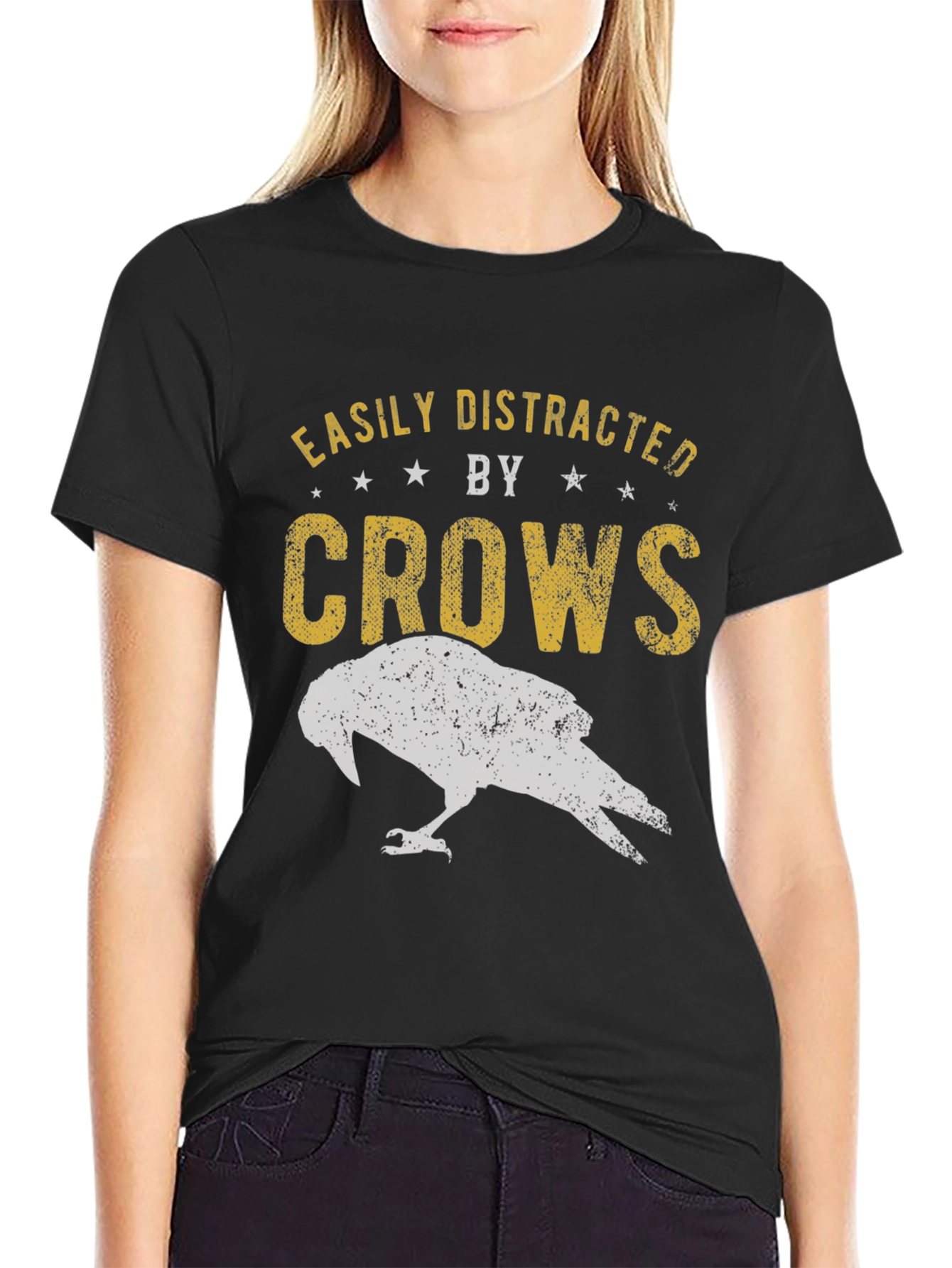 Black Easily Distracted by Crows Graphic Tee view 2