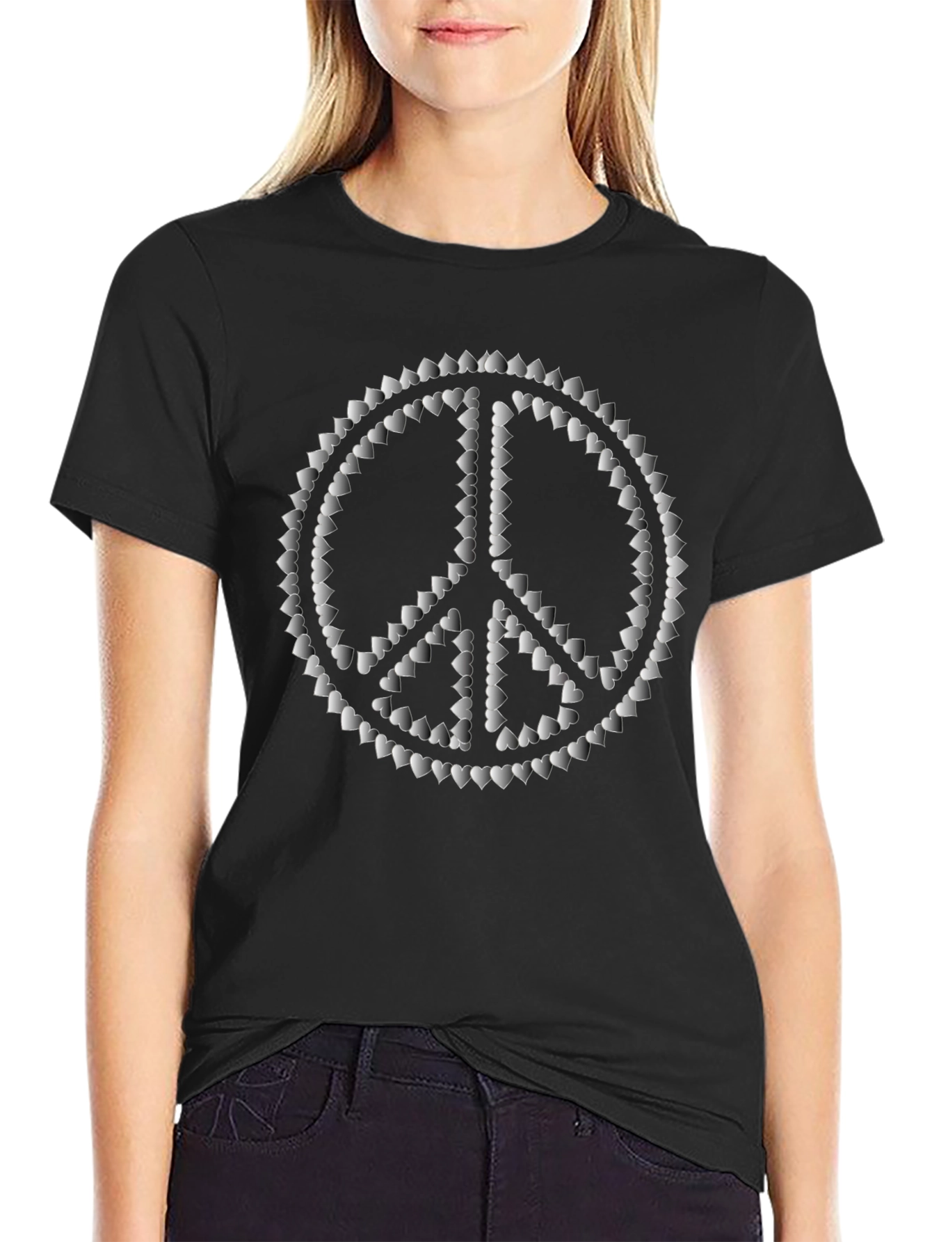 Black Peace Sign Heart T-Shirt view 2