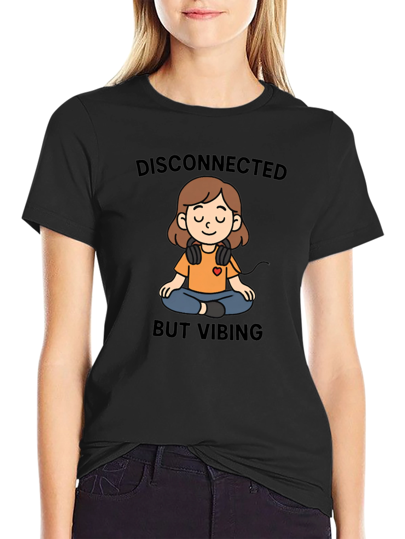 Black Disconnected But Vibing Graphic Tee view 2