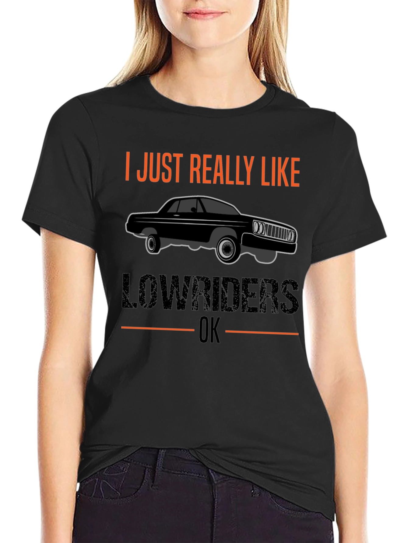 Black Lowrider Car Enthusiast T-Shirt - I Just Really Like Lowriders OK view 2