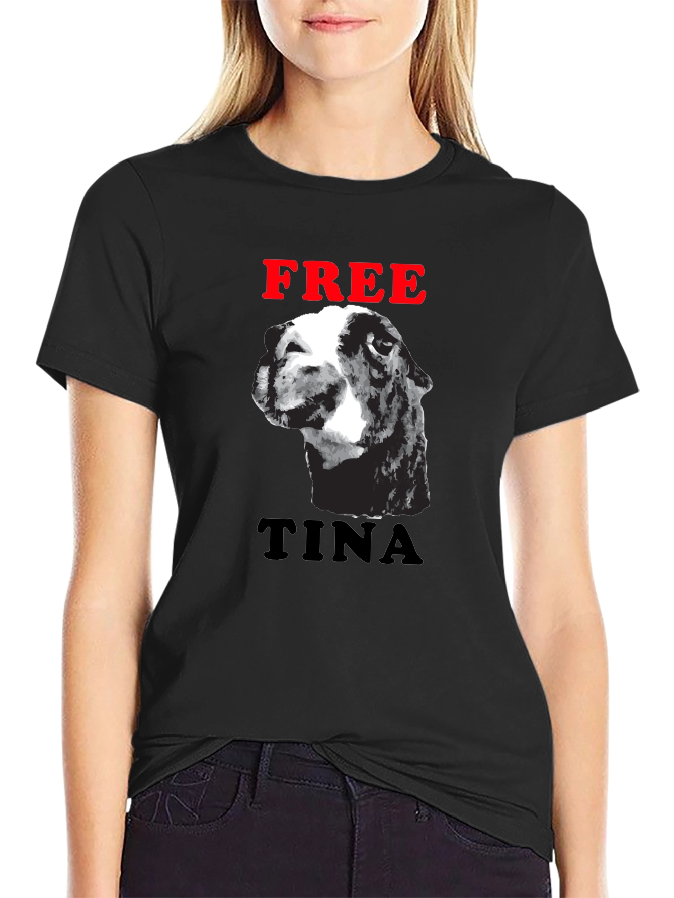 Black Free Tina Llama Graphic Tee - Black Cotton Blend T-Shirt view 2