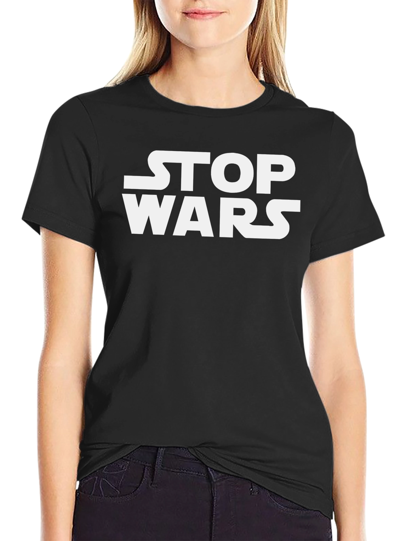 Black Stop Wars Graphic Tee - Black Cotton view 2