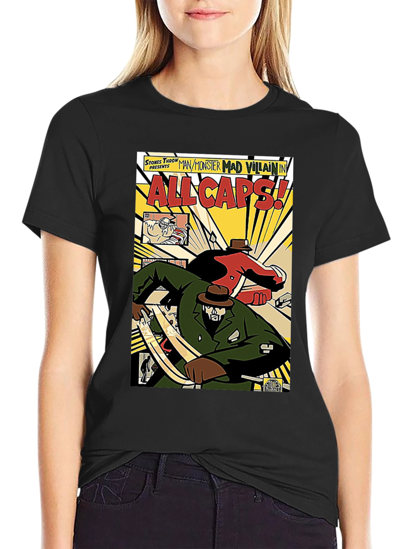 Black All Caps Comic Book T-Shirt view 2