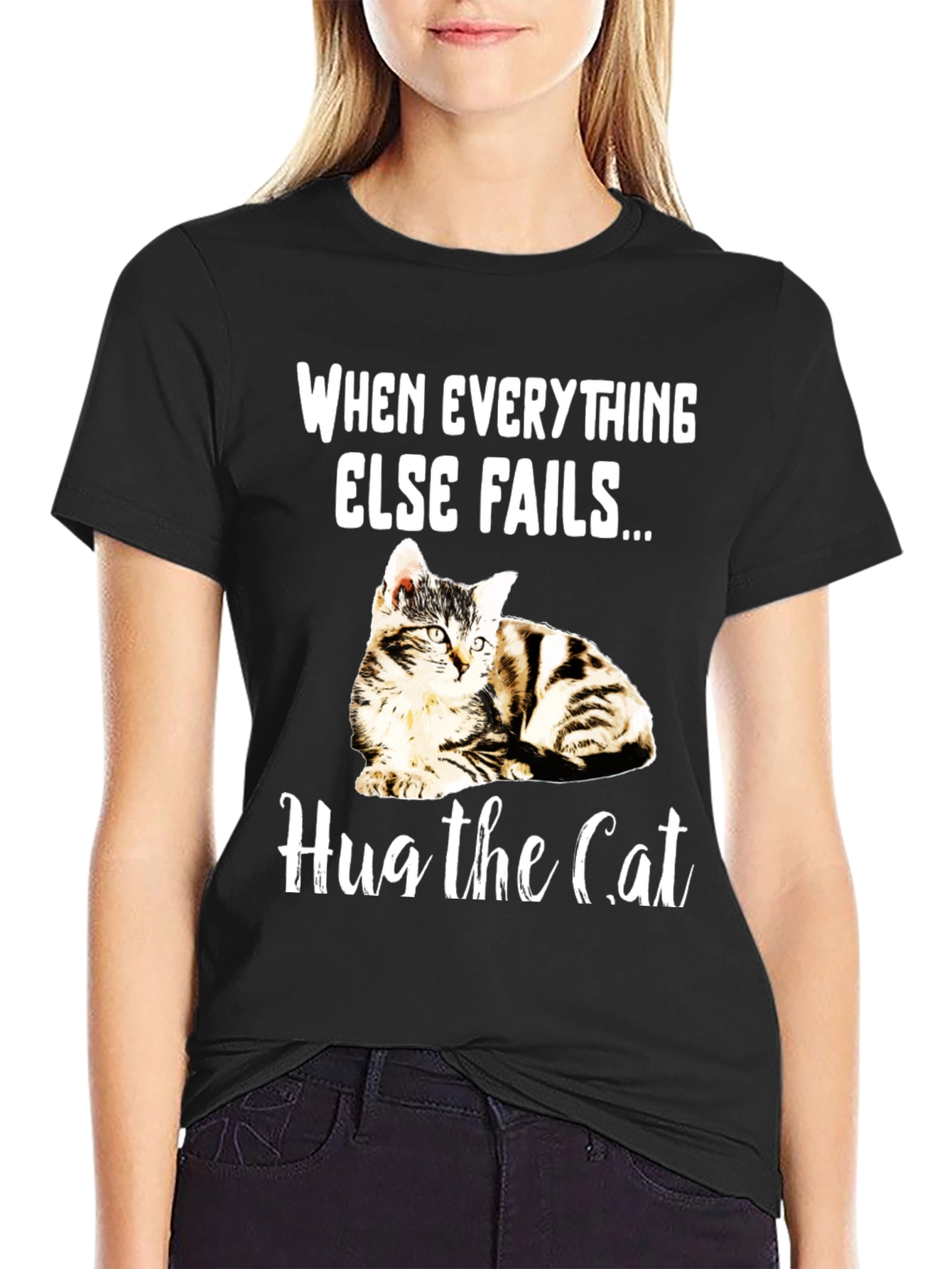 Black Hug the Cat T-Shirt - Novelty Graphic Tee view 2