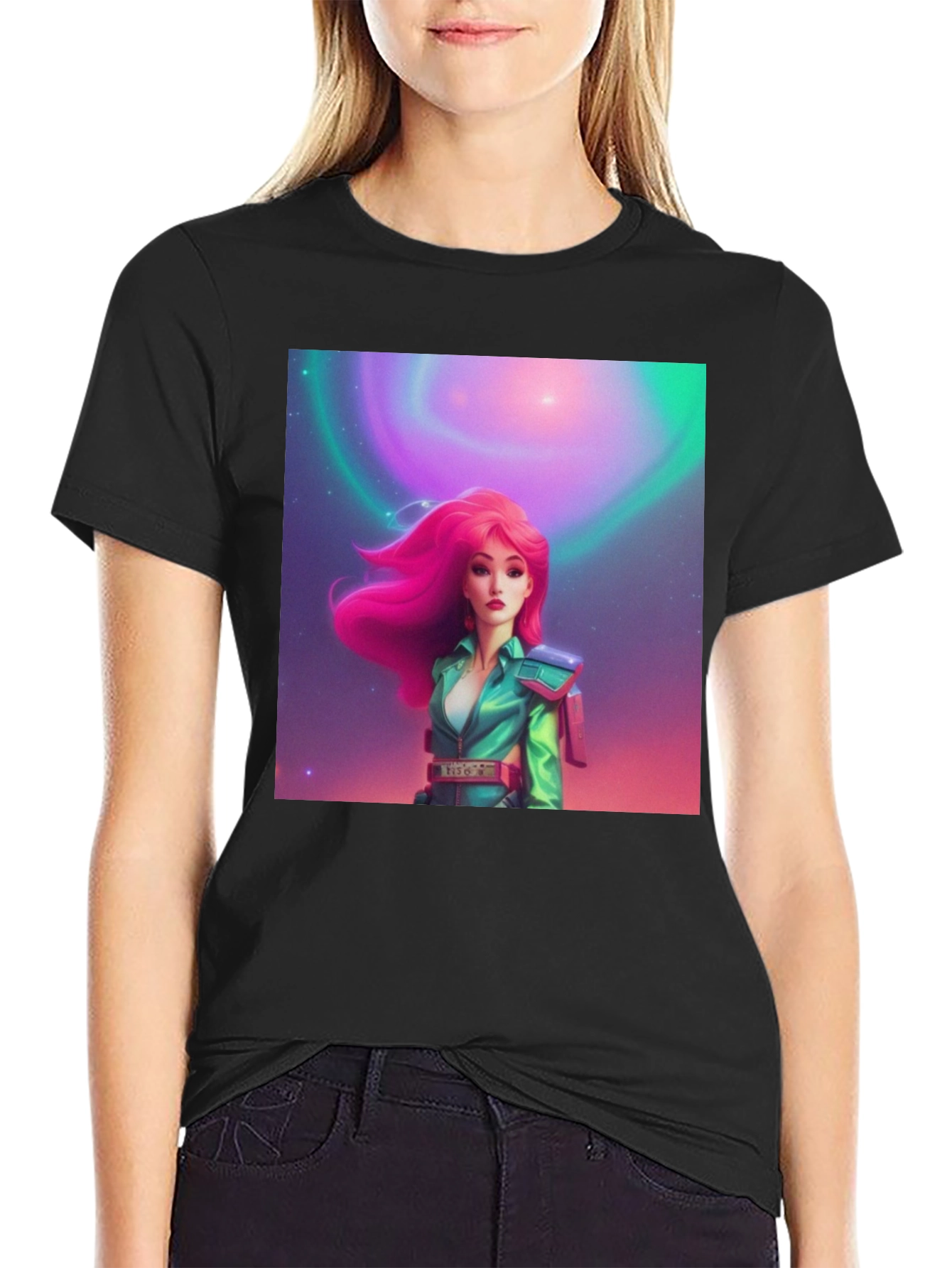 Black Retro Sci-Fi Girl Graphic Tee view 2
