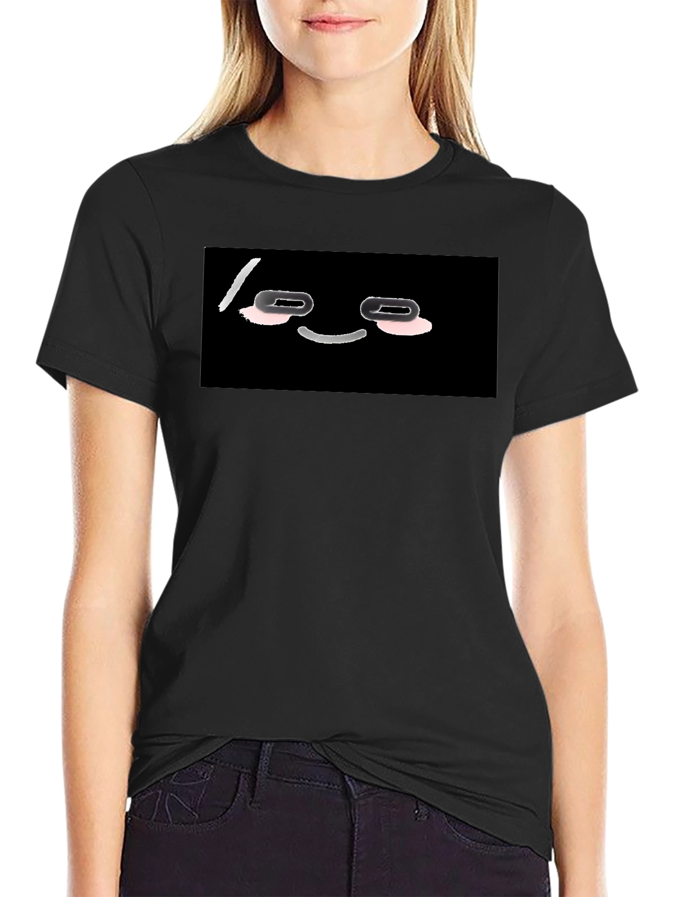 Black Funny Black T-Shirt with Cartoon Face view 2