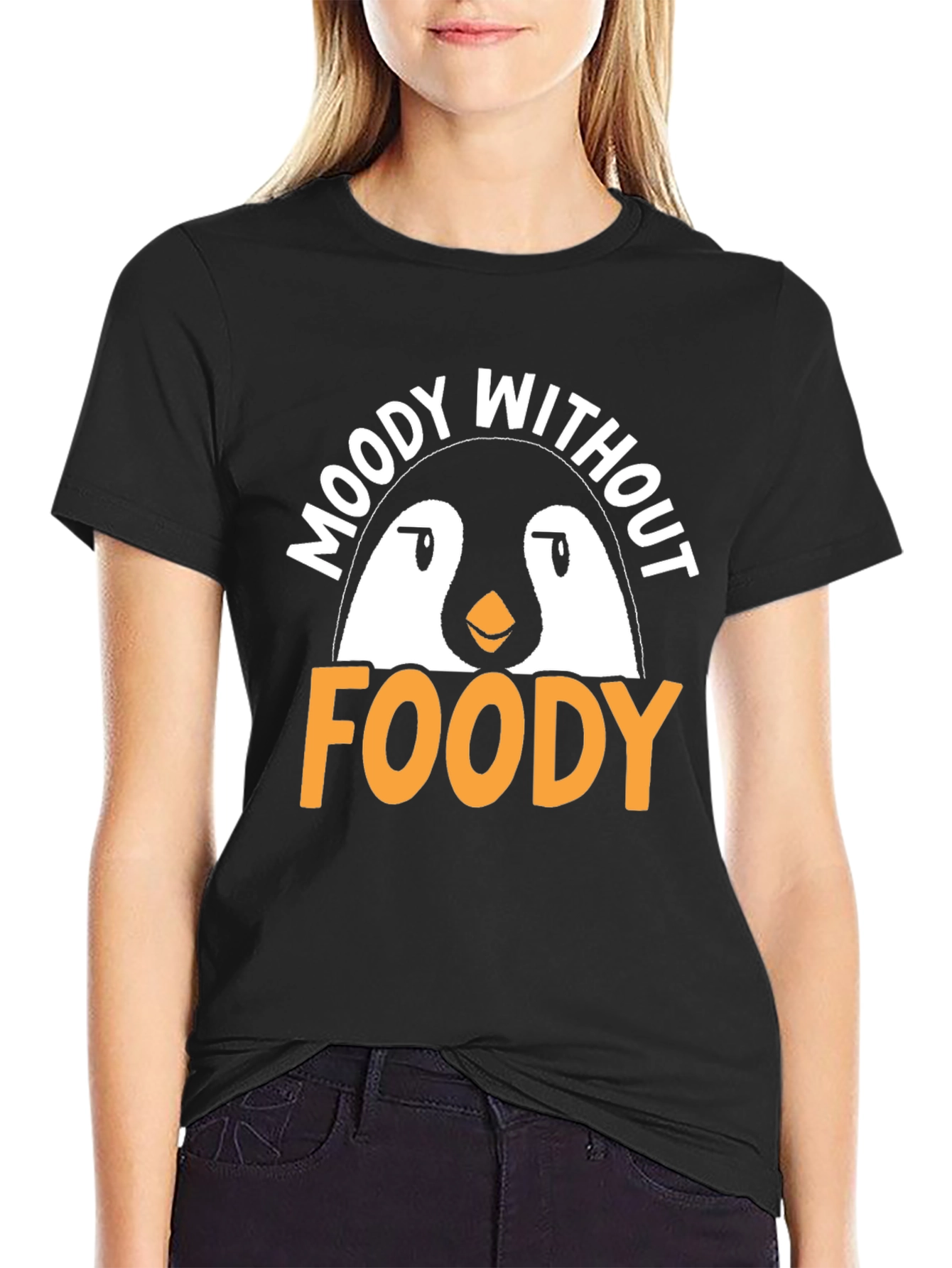 Black Moody Without Foody Penguin Graphic T-Shirt view 2