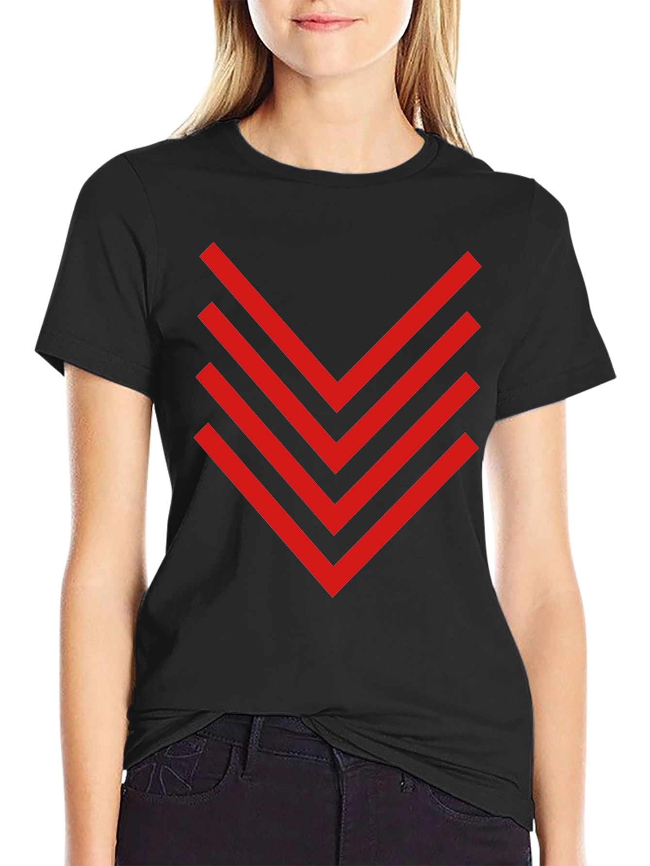 Black Red Chevron Graphic Tee - Black Casual Shirt view 2
