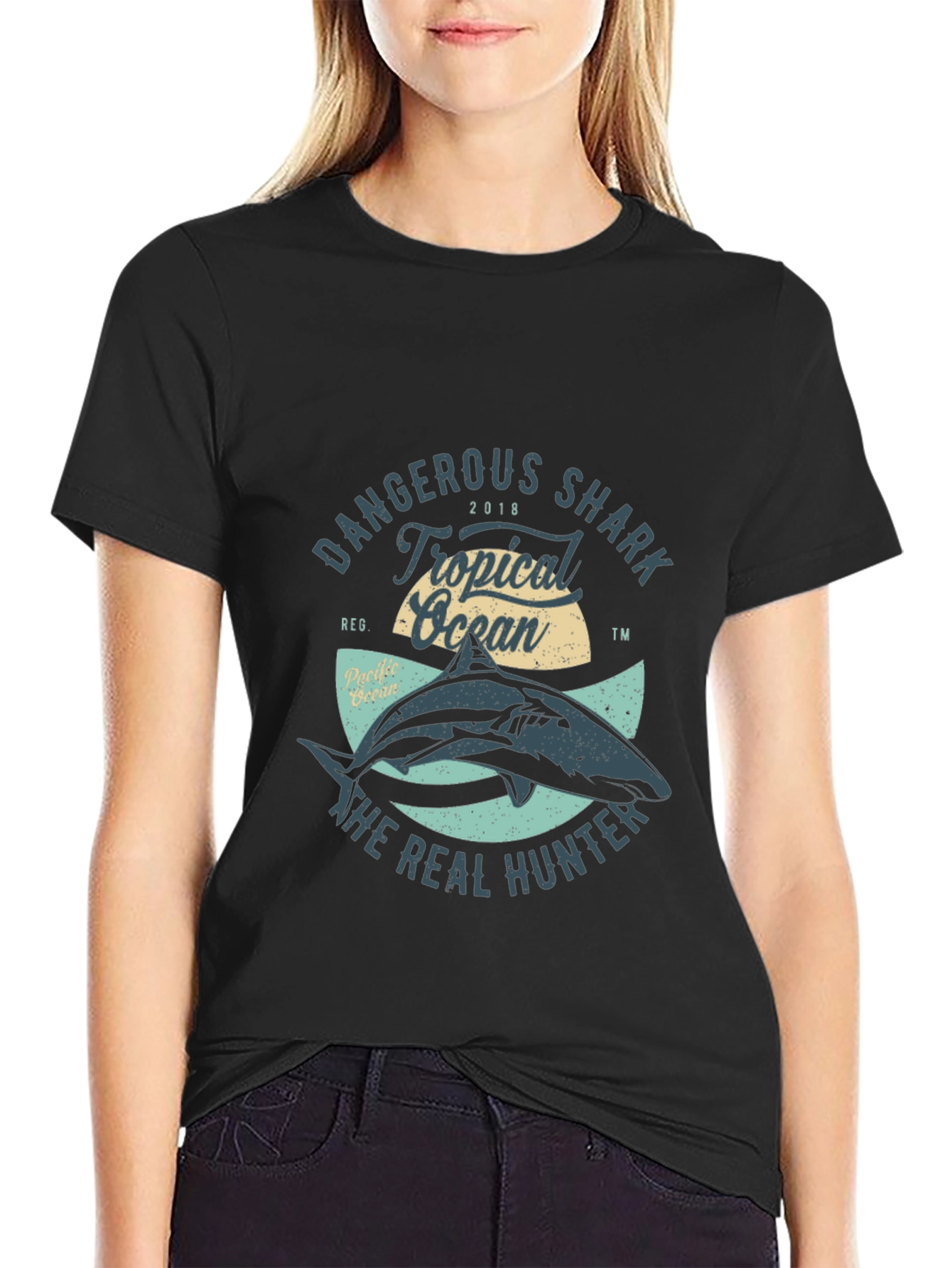 Black Dangerous Shark Graphic Tee - Tropical Ocean view 2