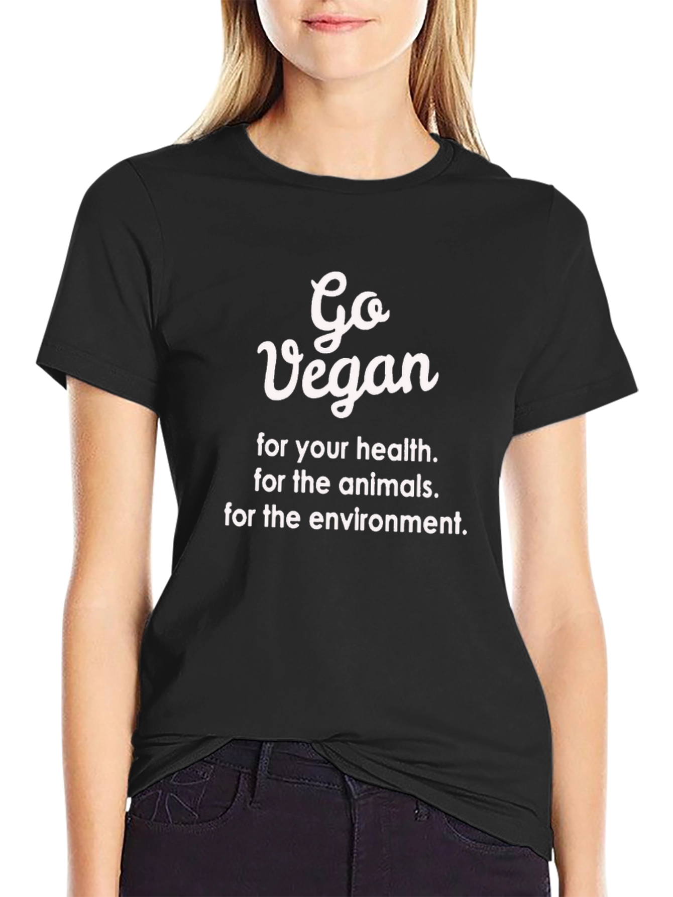 Black Go Vegan T-Shirt - Health, Animals, Environment! view 2