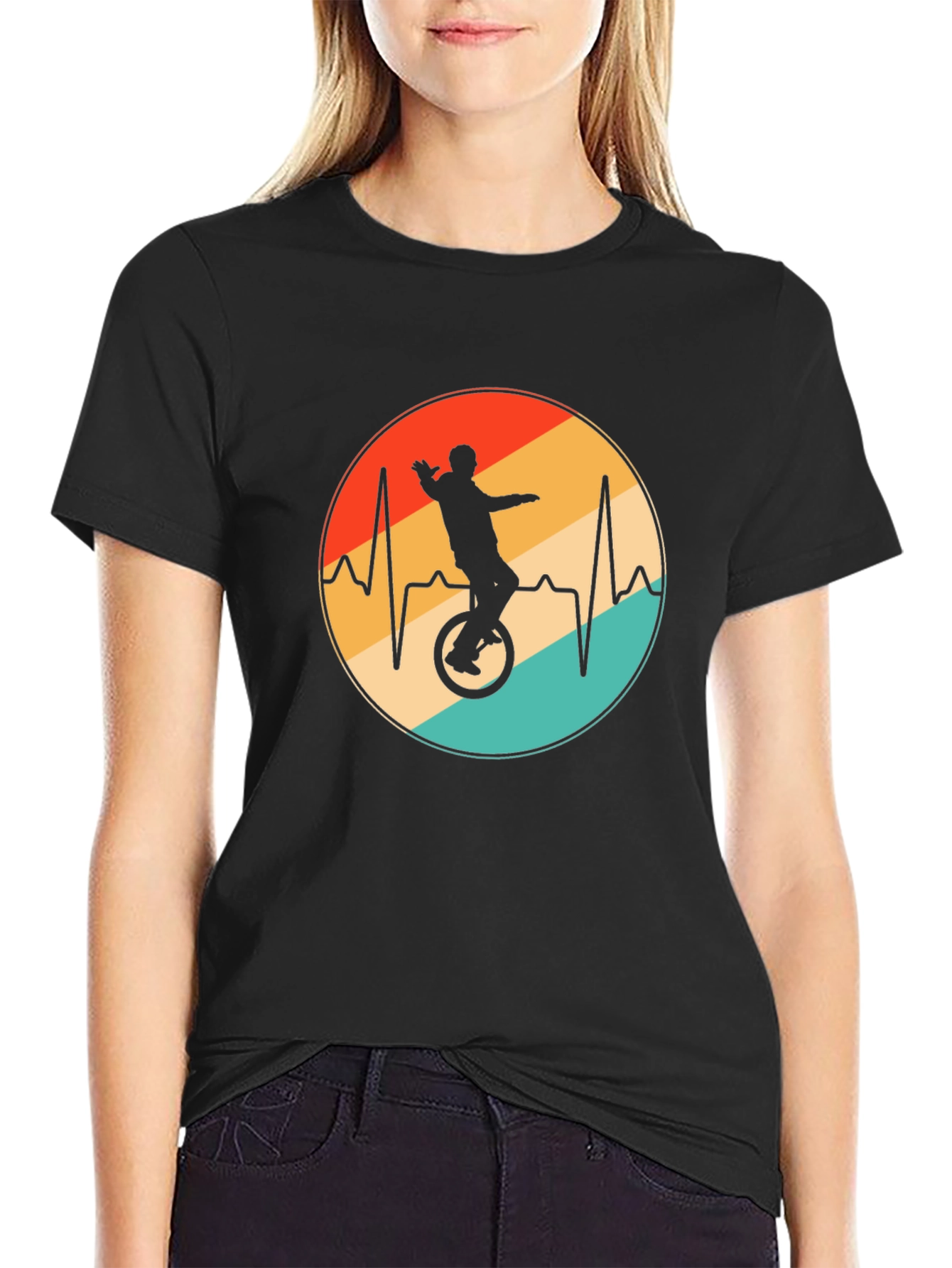 Black Unicycle Heartbeat Black T-Shirt view 2