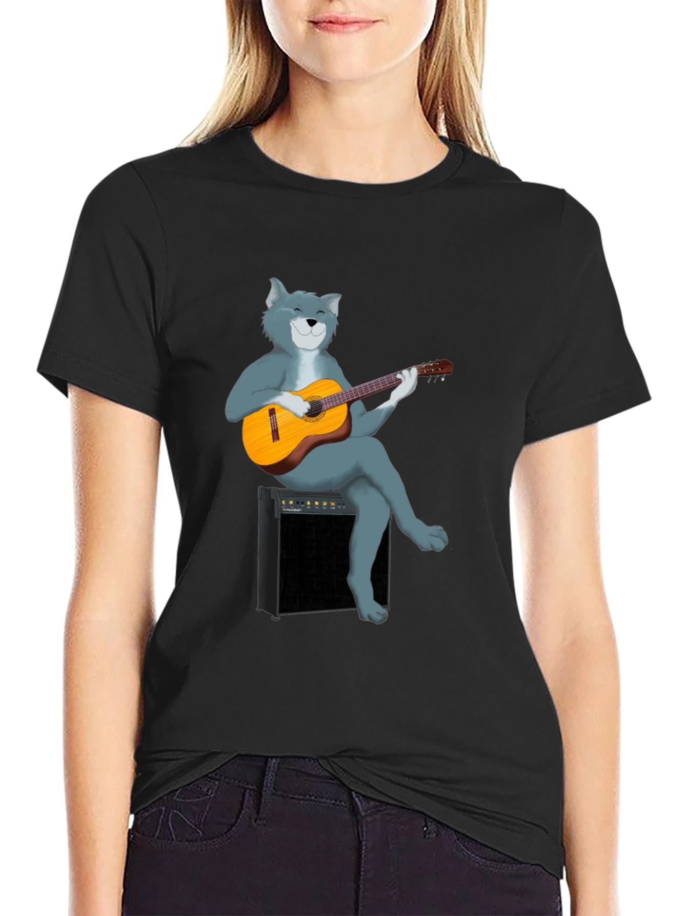 Black Cat Guitarist T-Shirt - Cool Graphic Tee view 2