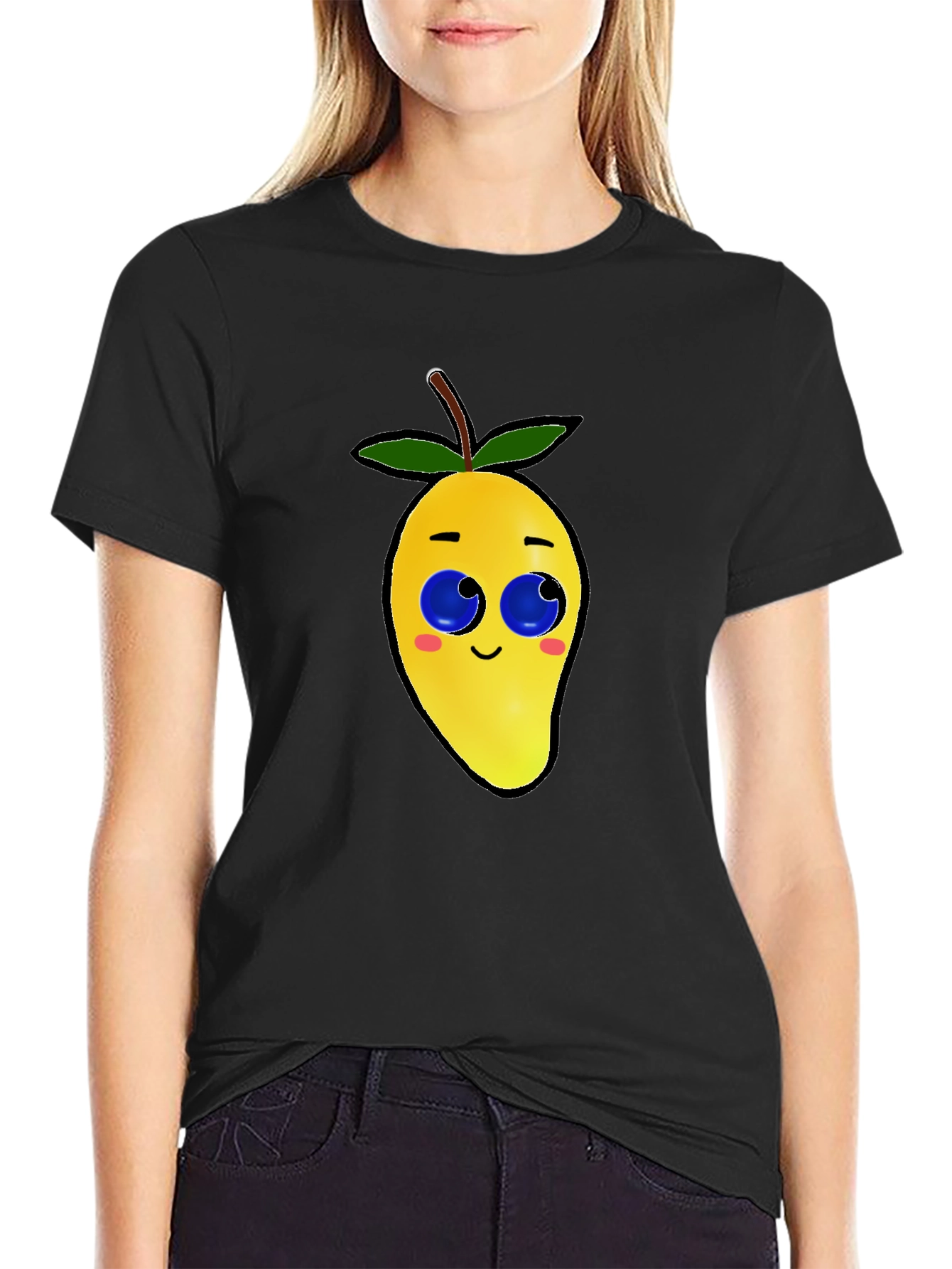 Black Cartoon Mango Graphic Tee - Black Cotton Blend view 2